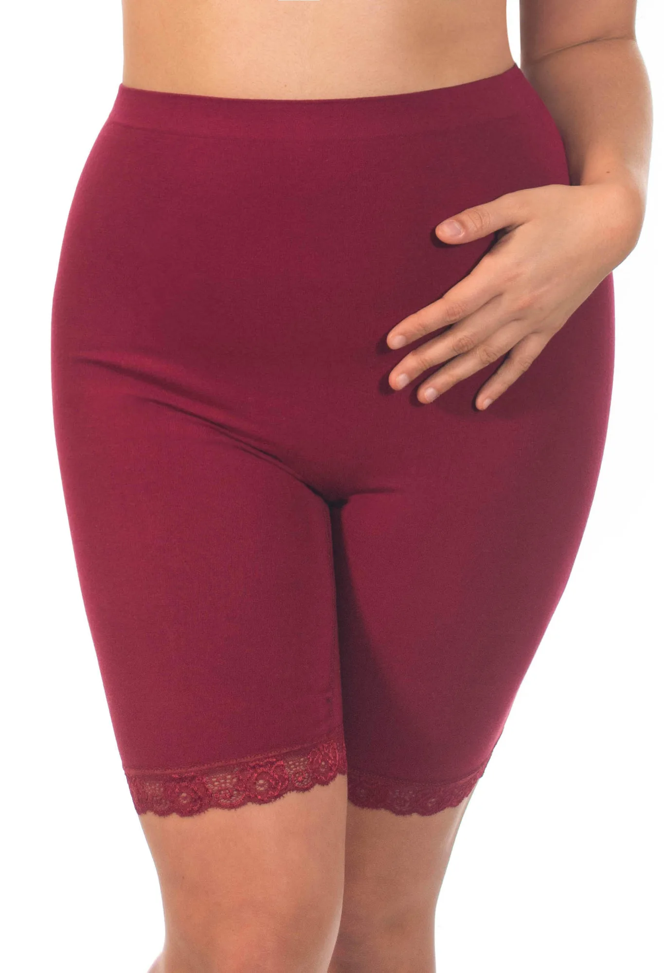 Anti-schurende hoge taille lange katoenrijke shorts | Bordeaux