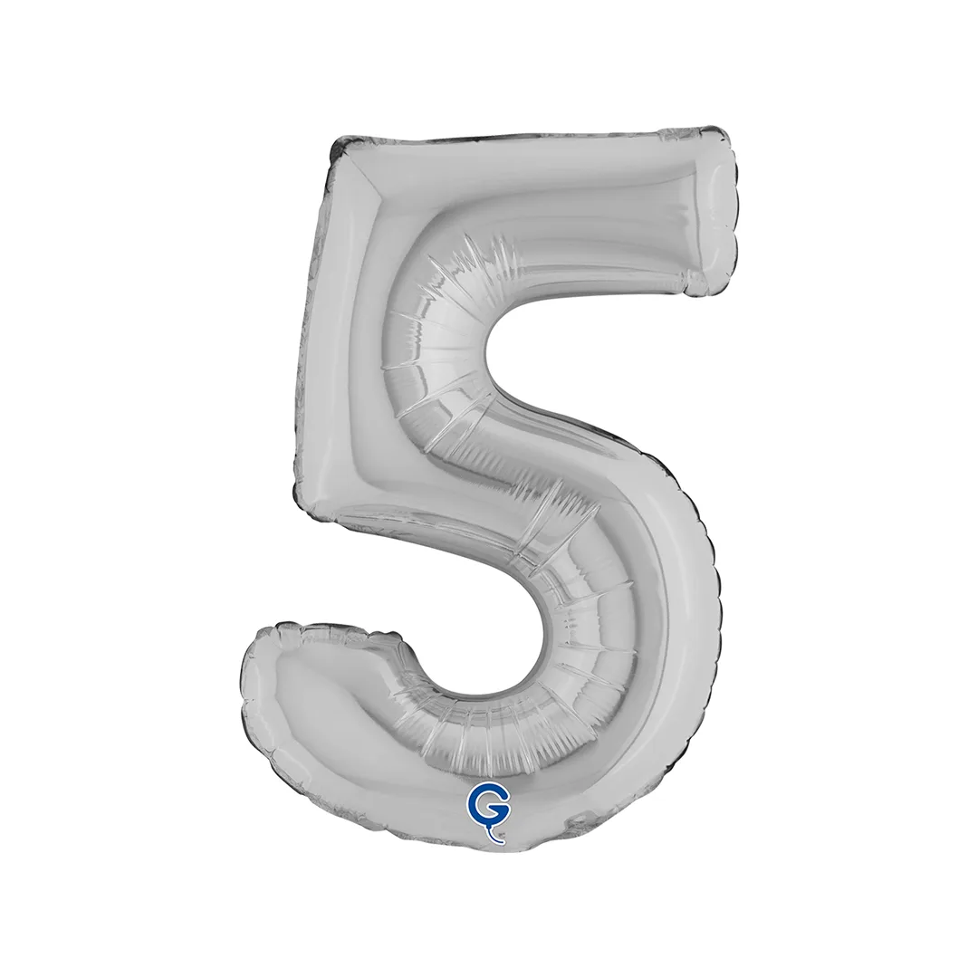 Globo de foil mini número 5 plateado inflado con aire, 36 cm / 14 pulg