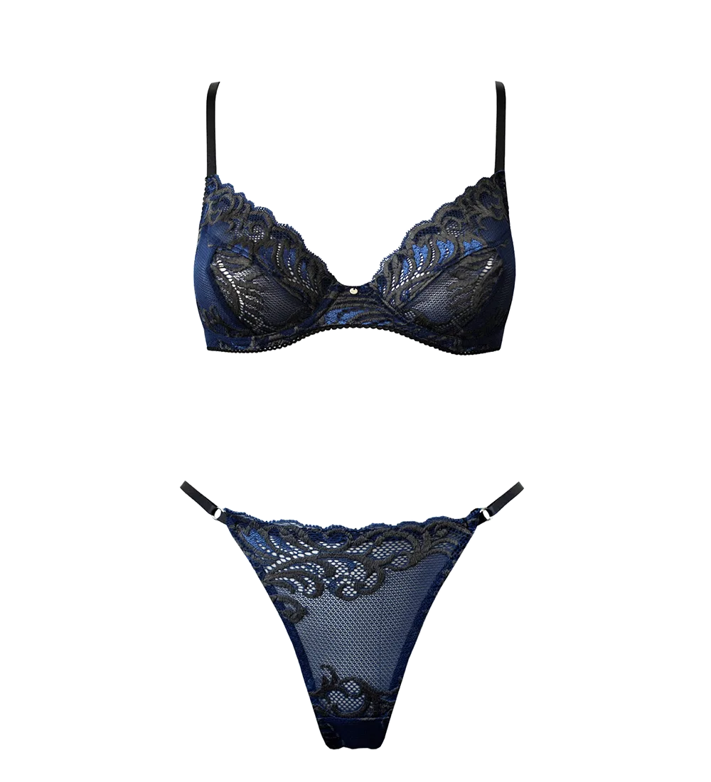 Saga Navy Underwire String Set