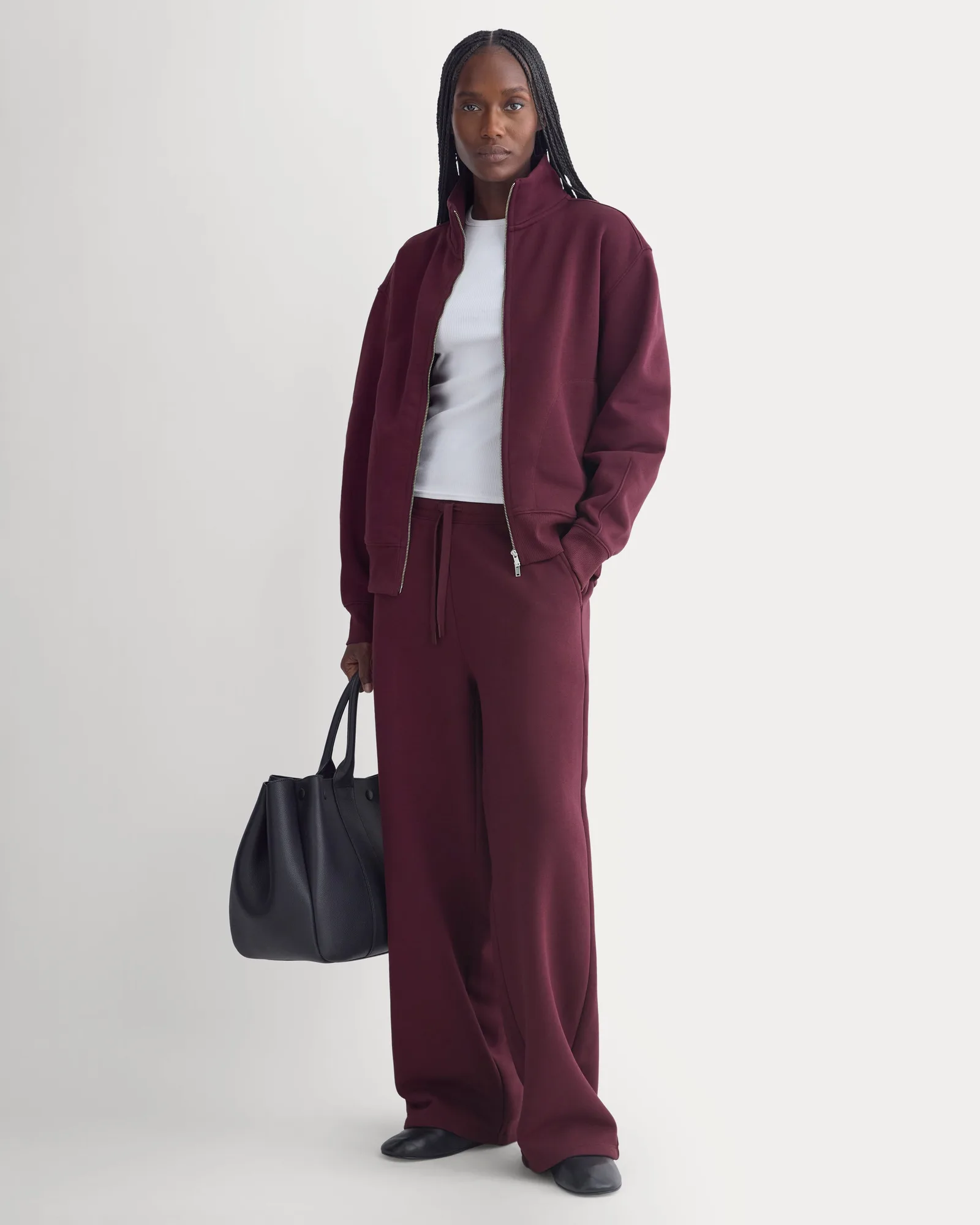 Pantalón Ancho de Felpa Lujo | Ciruela Oscura