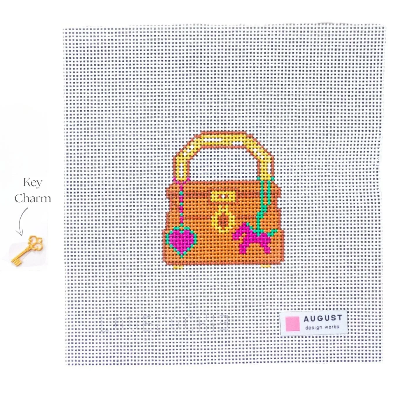Bag Charm Love Lock - Needlepoint Canvas + Key Charm