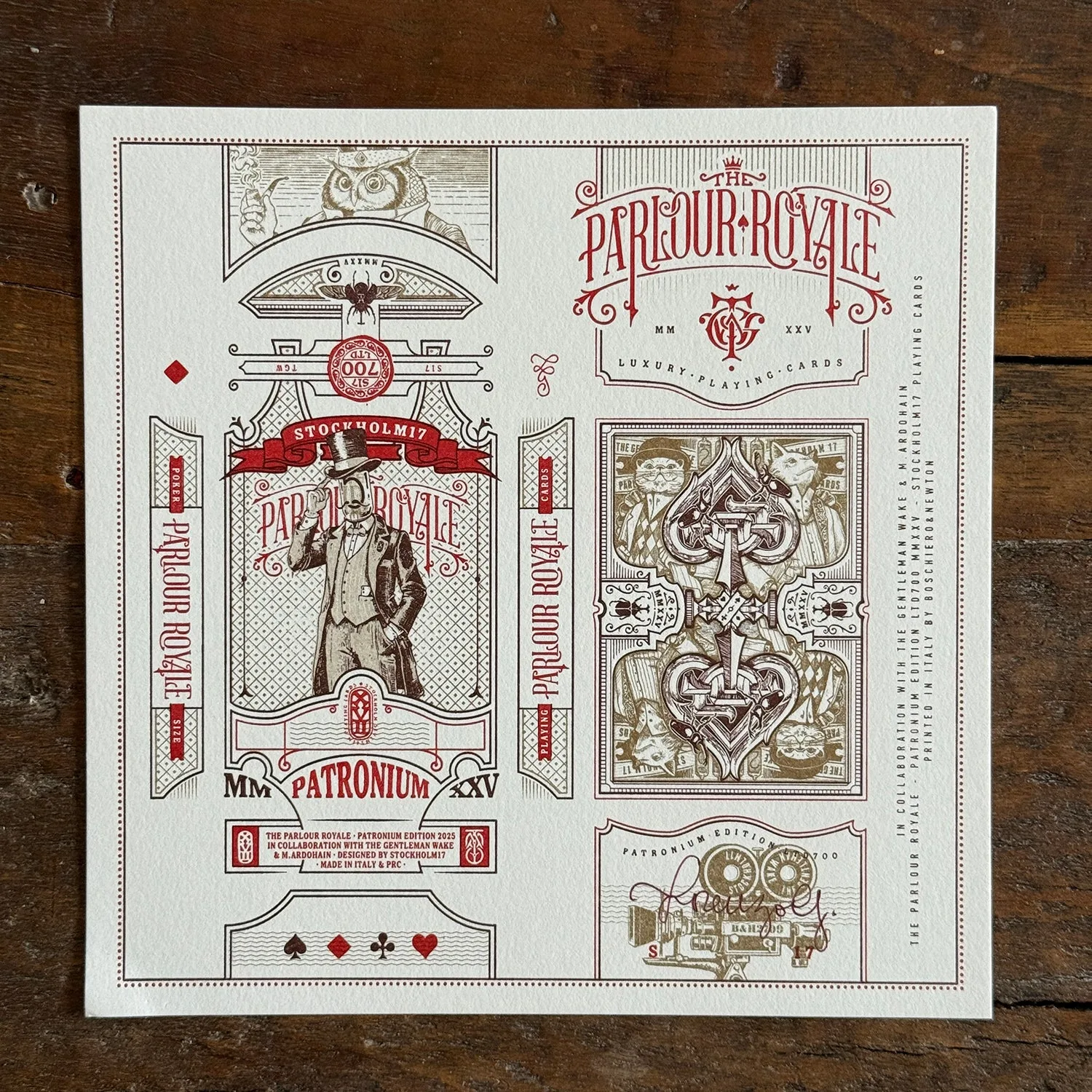 Parlour Royale Patronium Tuckbox Uncut Sheet with signature