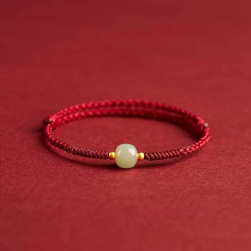 How to Wear a Red String Hetian Jade Stone Bracelet for Luck