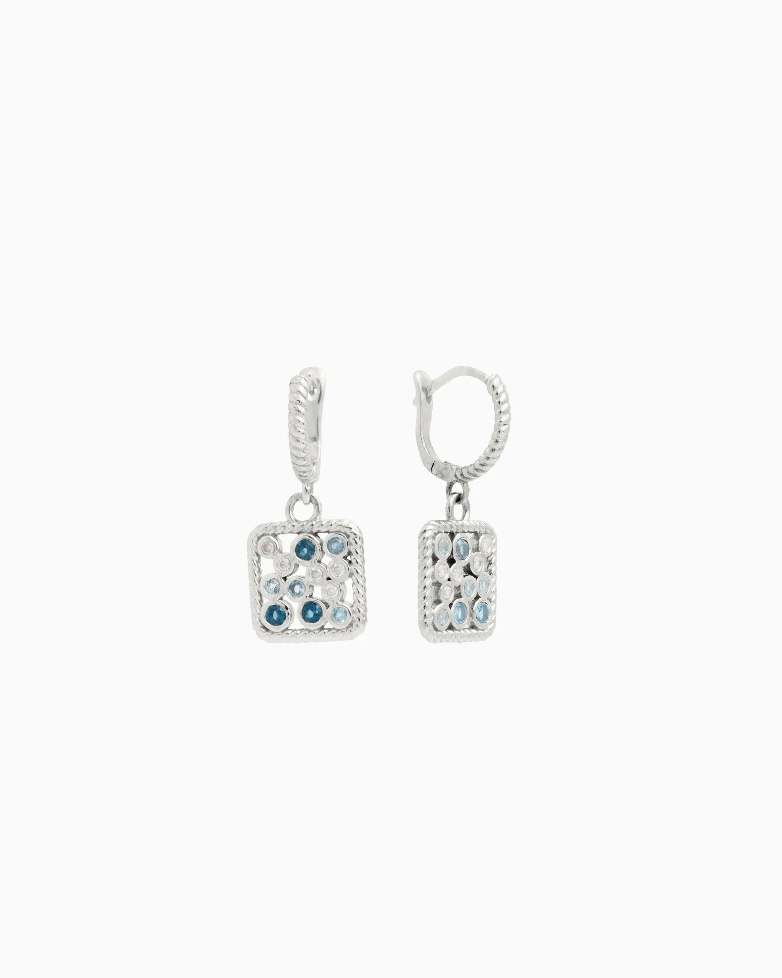 Twisted Ocean Bubbles Drop Huggie - London Blue Topaz/Hampton Blue Topaz/White Zircon