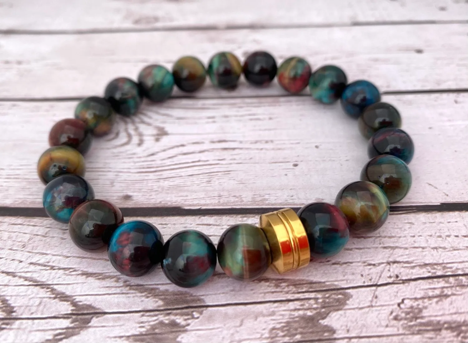 Men's Peacock Tiger Eye Bracelet - Bracelet for Protection - Quality Beaded Bracelet — Lotus & Lava