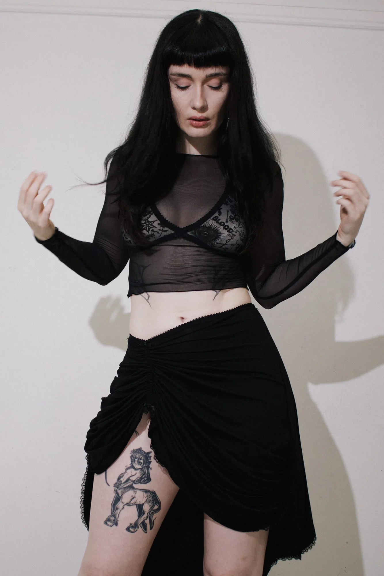Vera Long Sleeve T Black Mesh