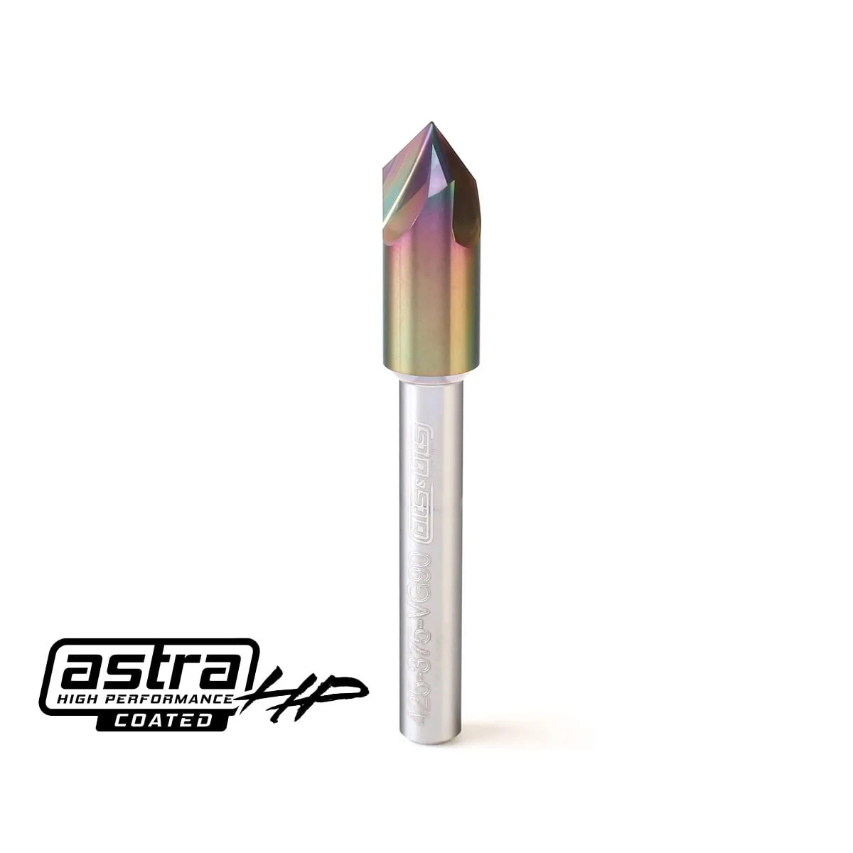 90° 3 Flute V-Groove Bit x 3/8″Dia. – AstraHP Coated – Bits&Bits (425-375-VG90)