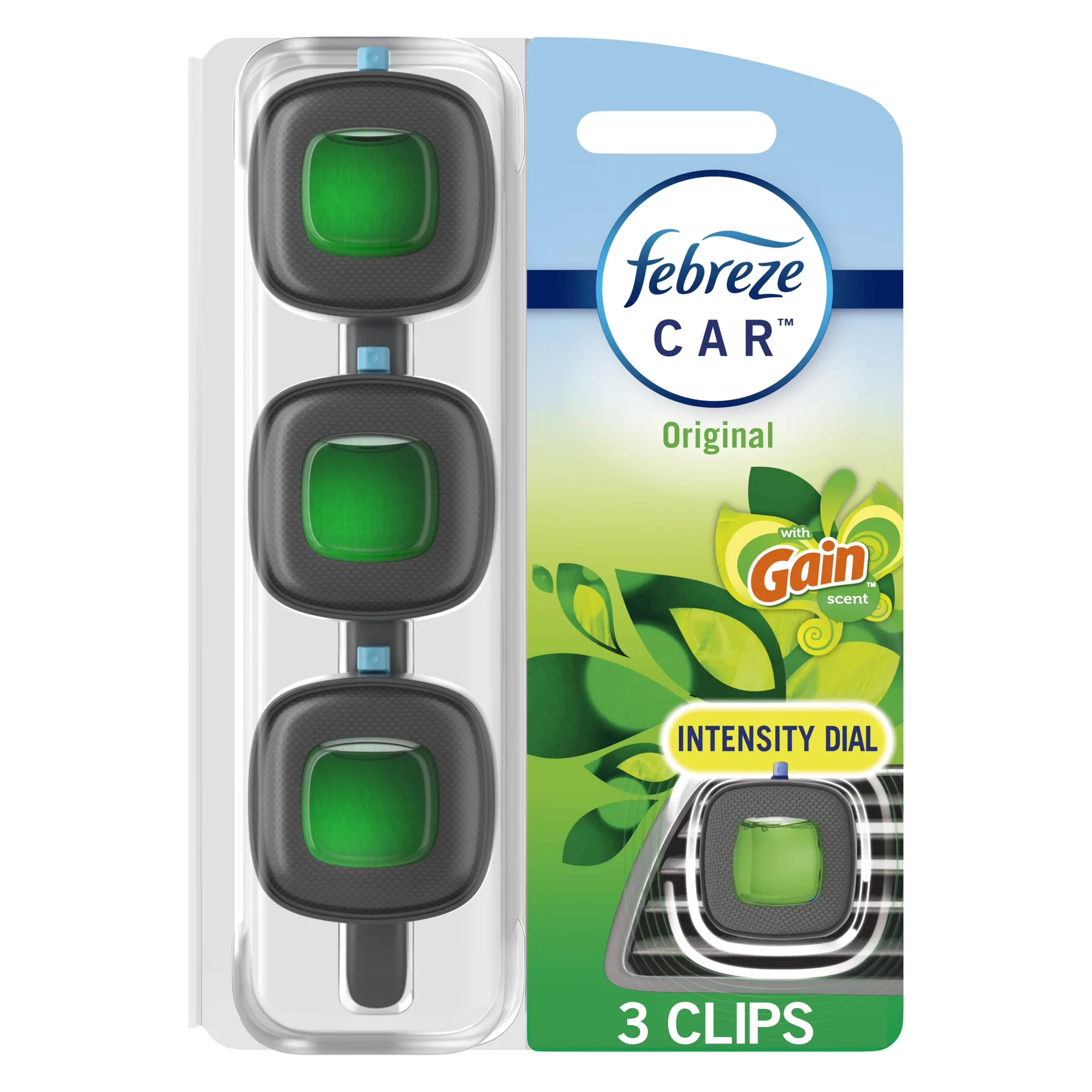 Febreze Car Air Freshener, Odor-Fighting Car Vent Clip, Gain Original, 3 Count