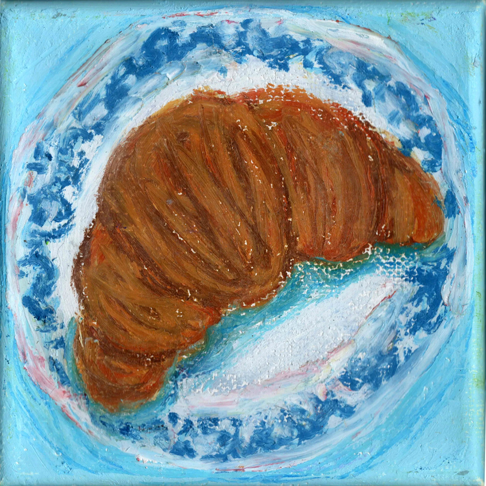 Oil Pastel Buttery Croissant | Original Canvas Painting