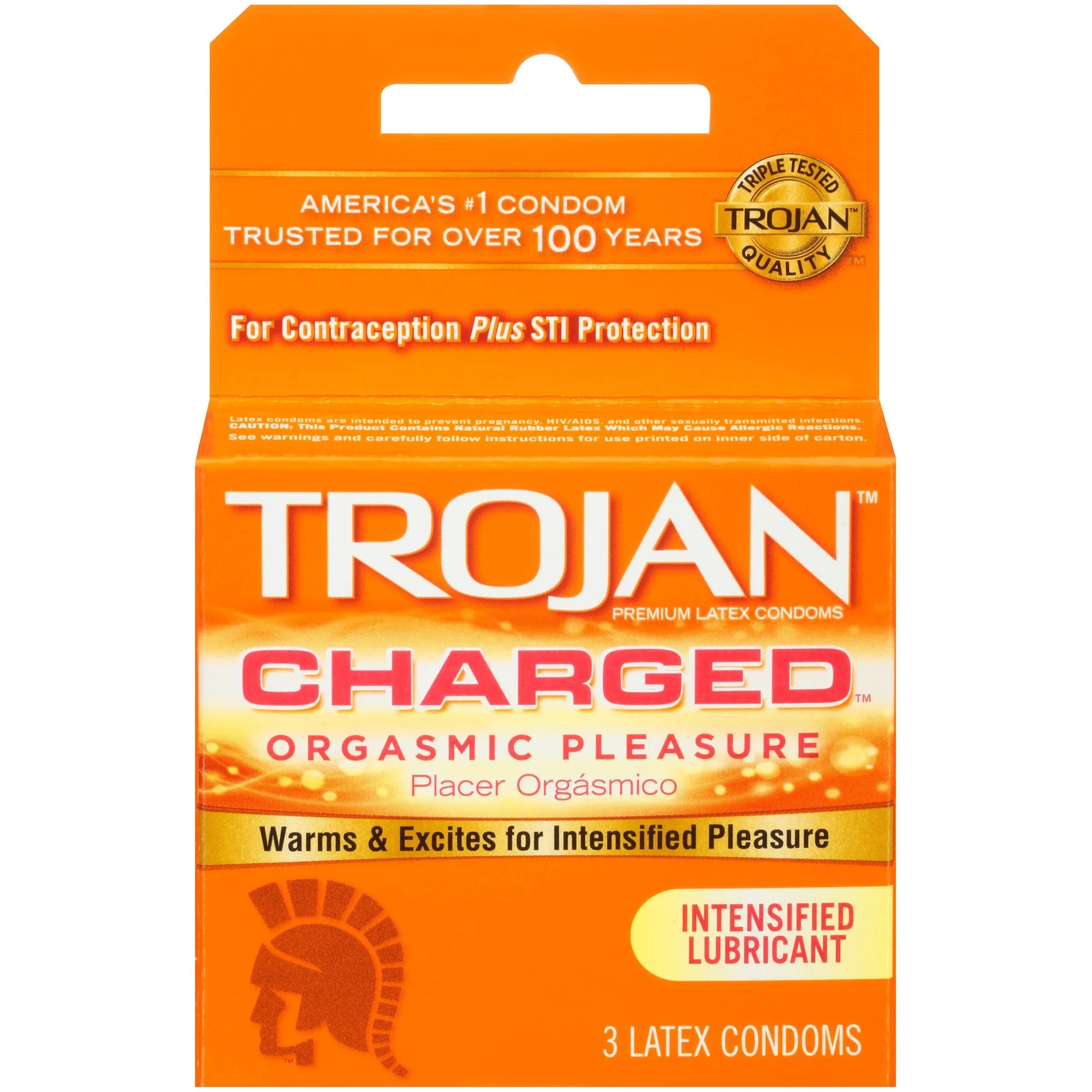 Trojan Intensified Charged Orgasmic Pleasure Lubricated Condoms - 3 Pack