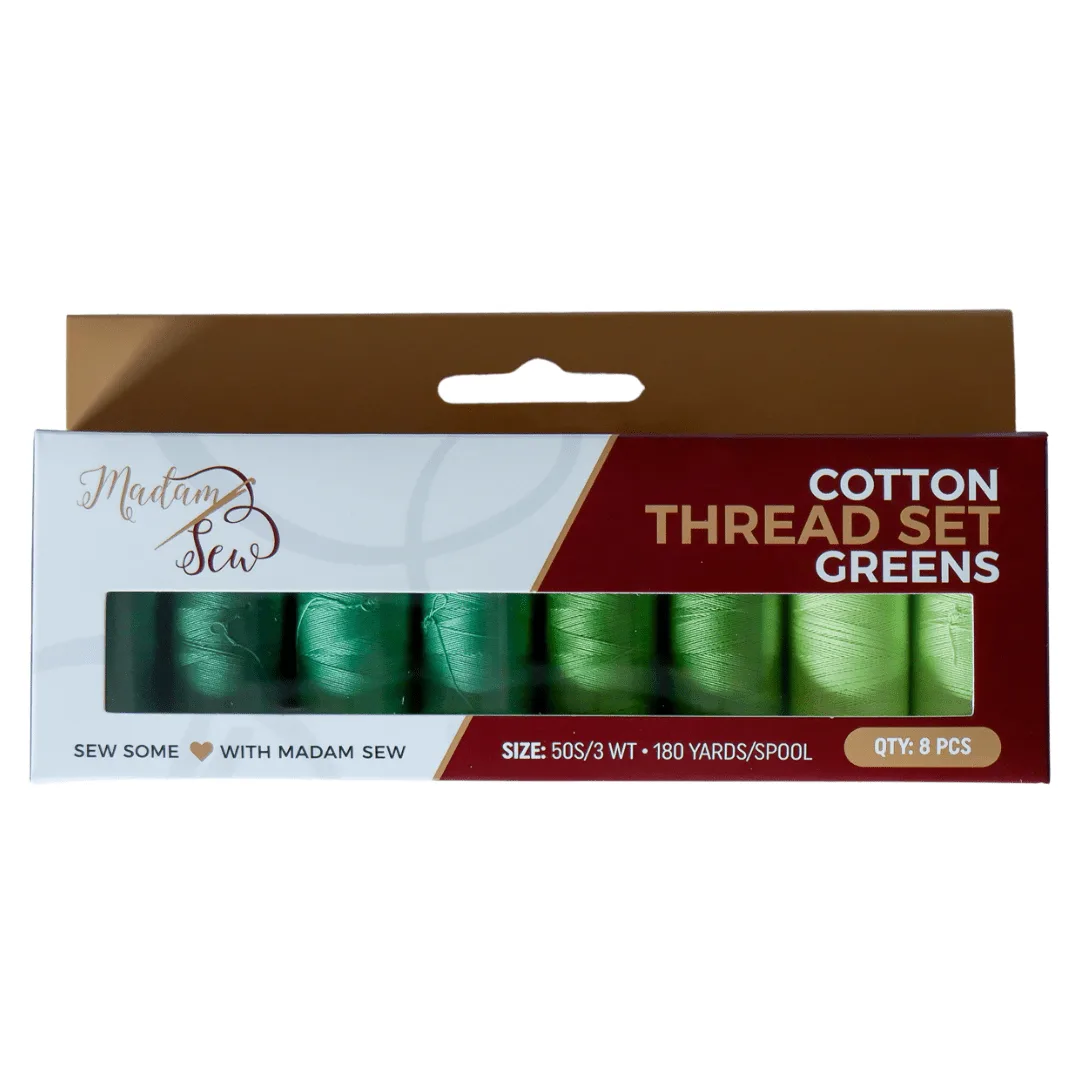 Cotton Thread Set - Greens! For Quilting and Sewing - 8 Spools, 4 Colors, 180 Yards Each