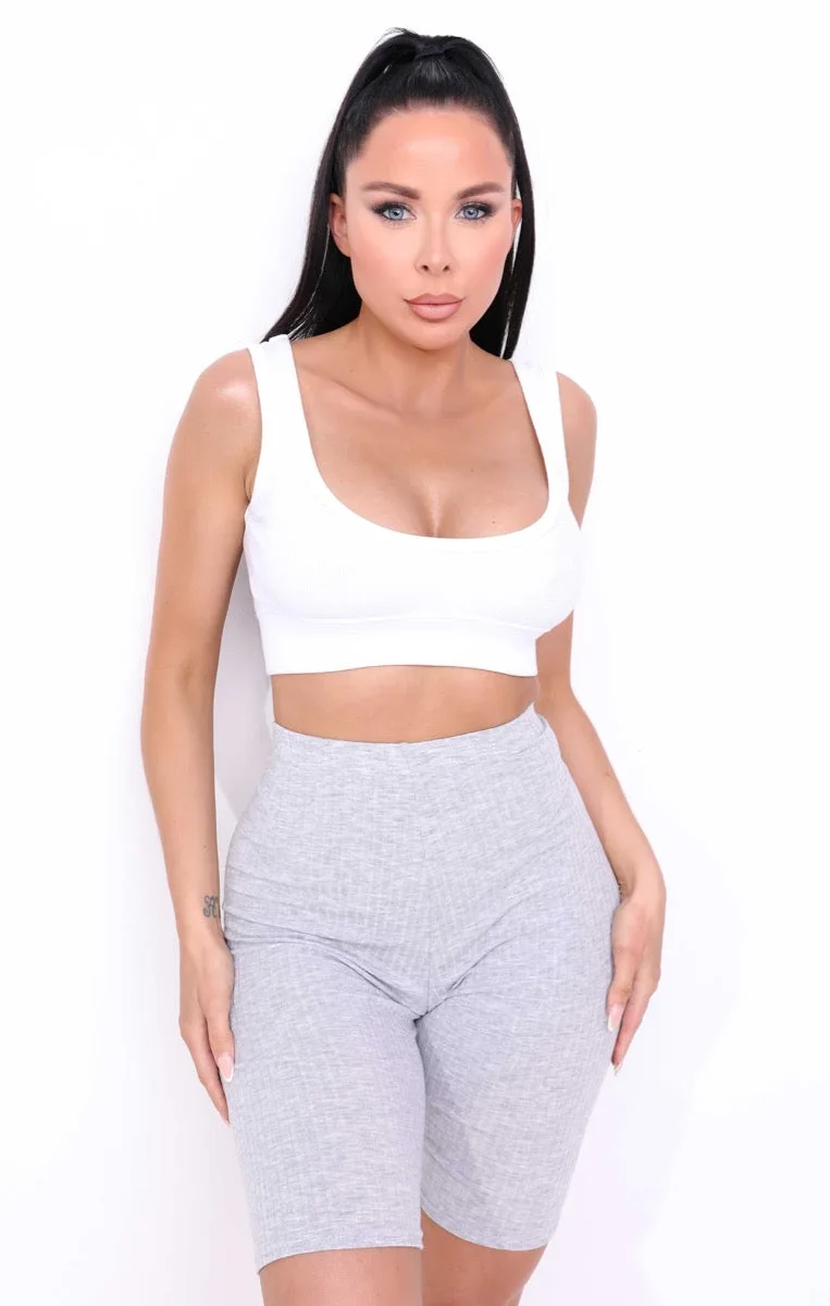 Grey Ribbed High Waisted Cycling Shorts - Jenny