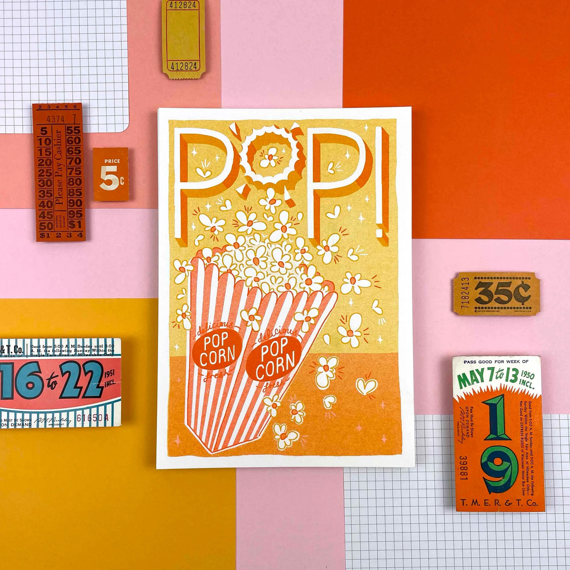 A5 Popcorn Risograph Print: Leuk Keuken Muurkunst Idee