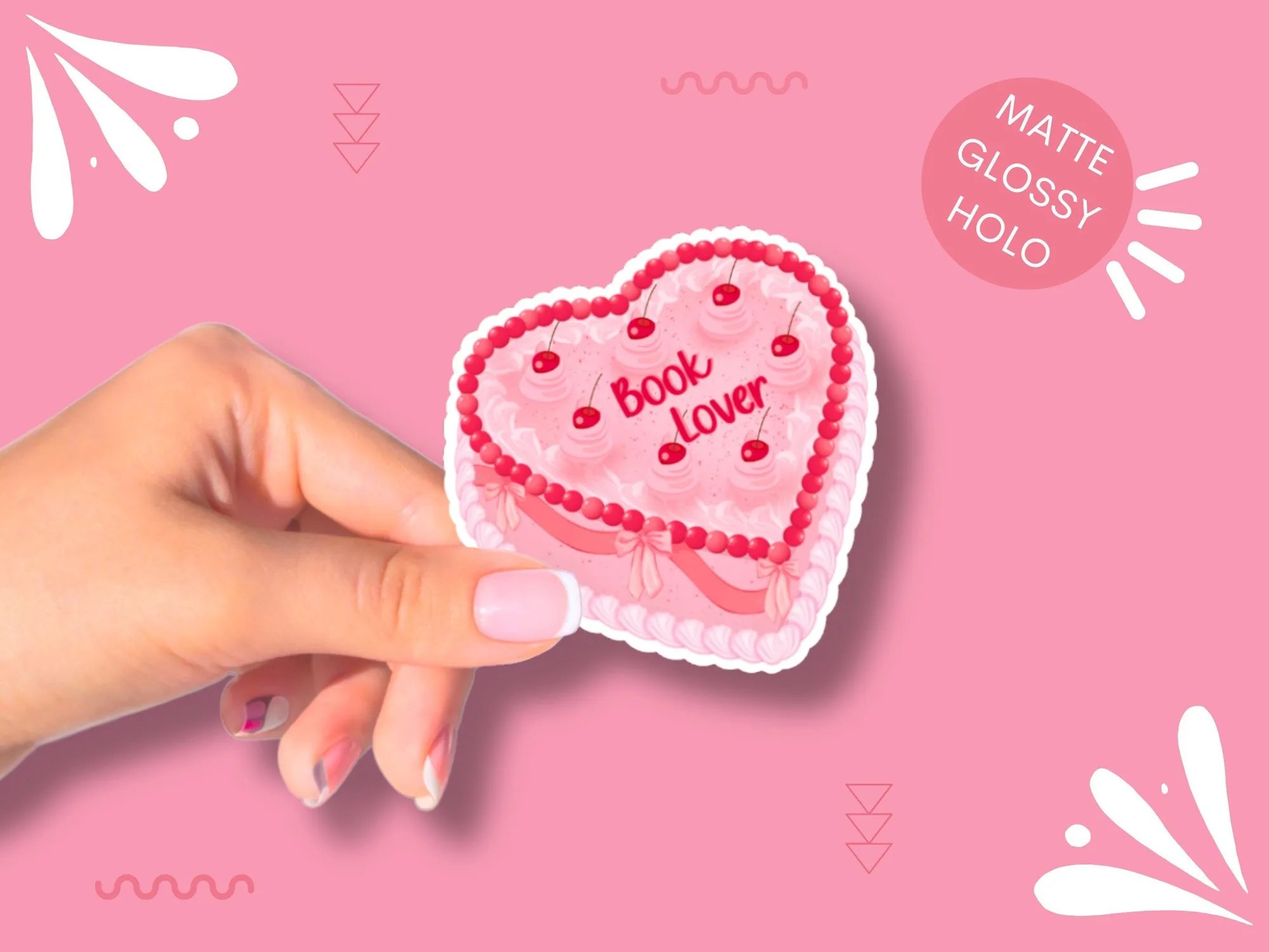 Pegatina de pastel de corazón coqueta para amantes de los libros – Pegatina para Kindle, pegatinas para portátil, pastel de cereza vintage, pastel estético, pegatinas de vinilo bon
