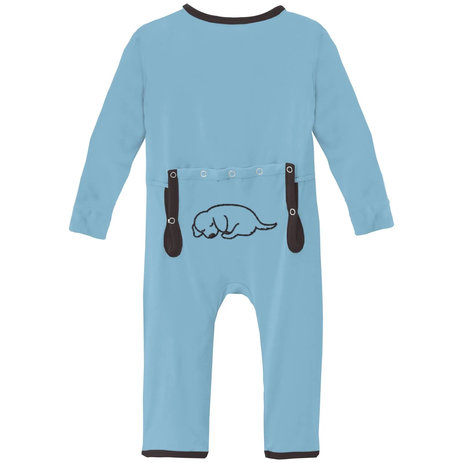 Applique Coverall with 2 Way Zipper in Seaside Blue Dog