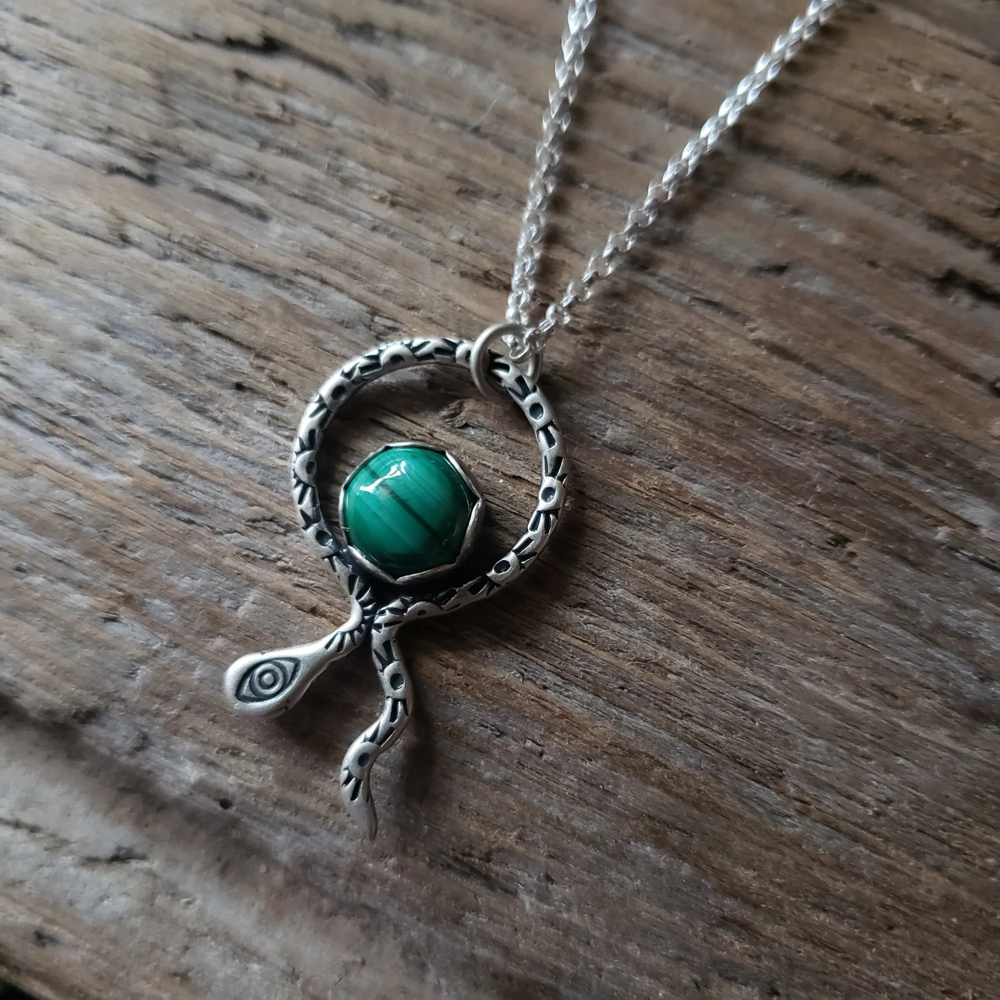 Malachite Snake Sterling Silver Pendant