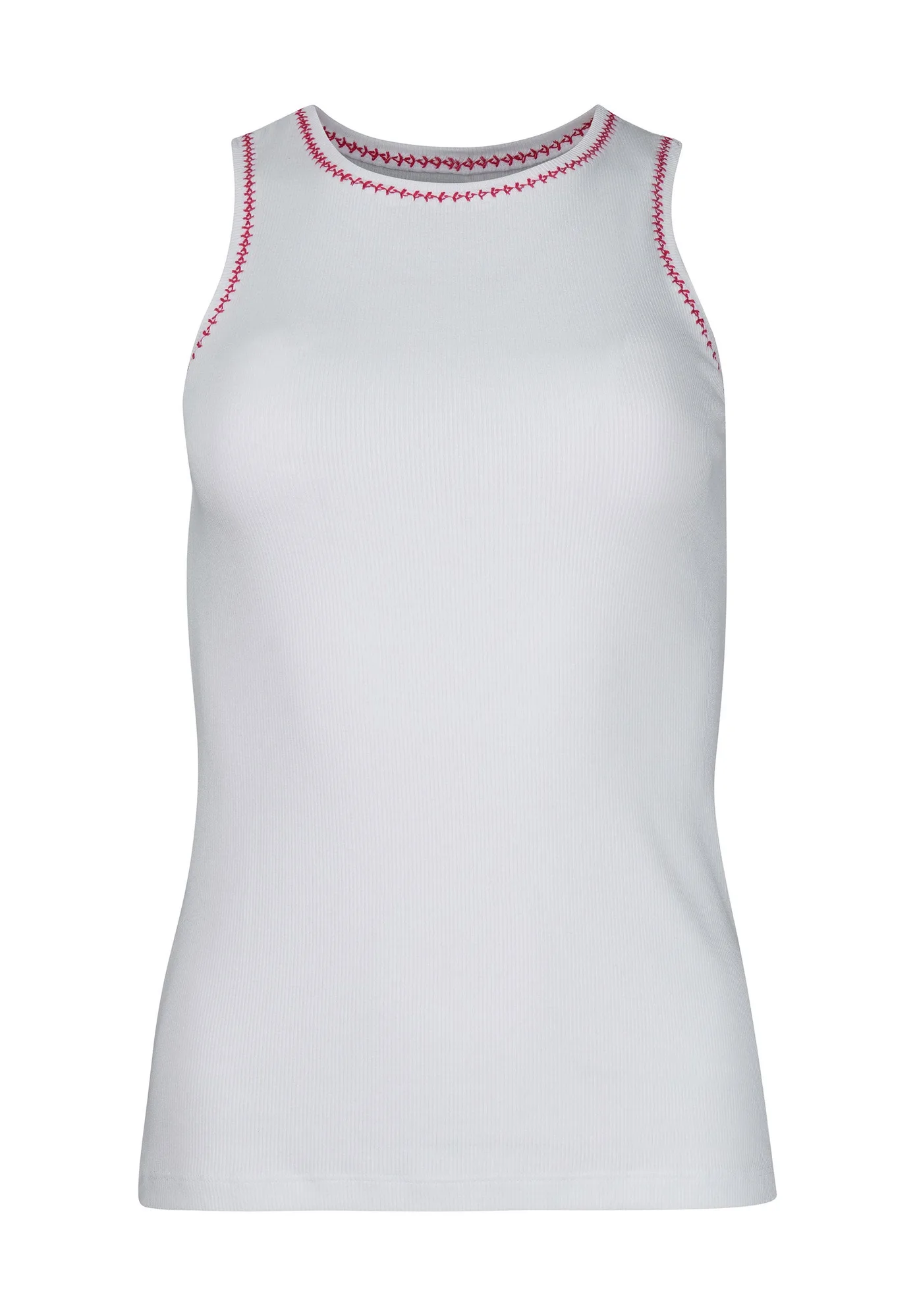 Tops sem mangas canelados | Branco vermelho 087848-08A393
