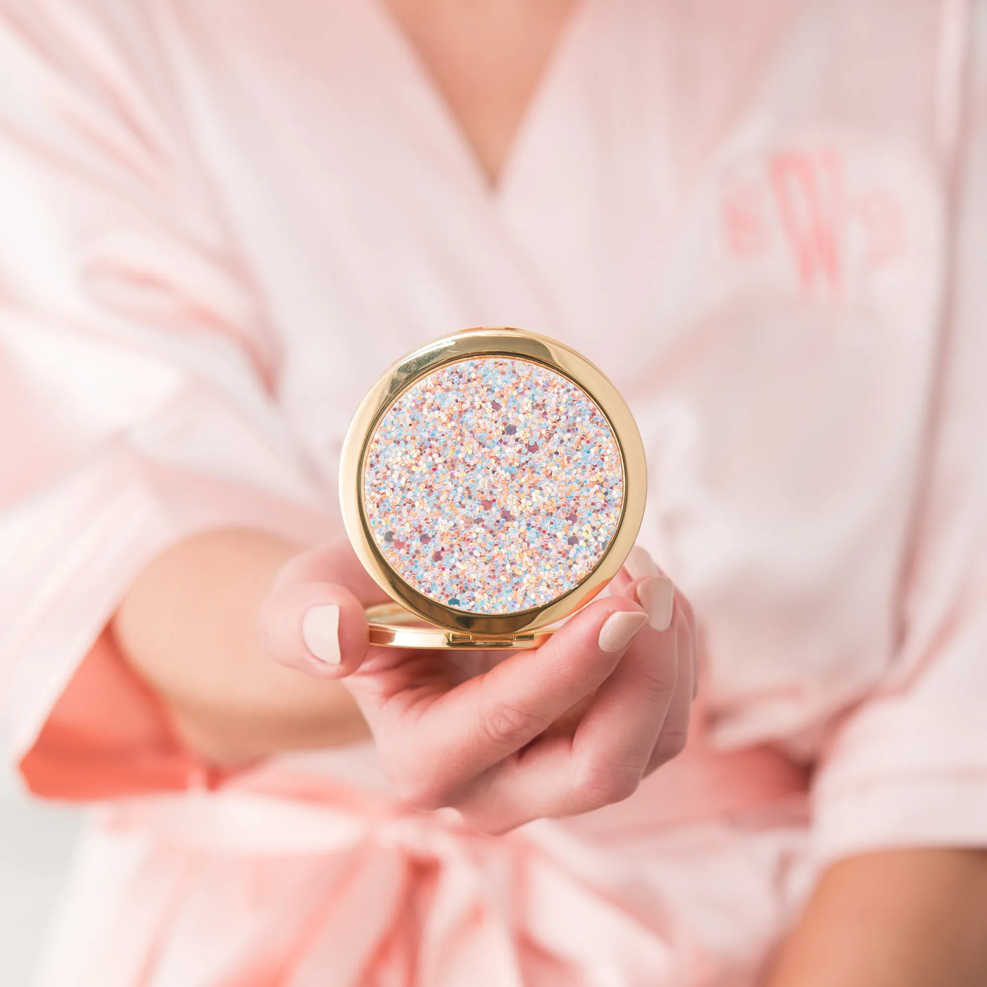 Personalized Rose Gold Glitter Compact Mirror