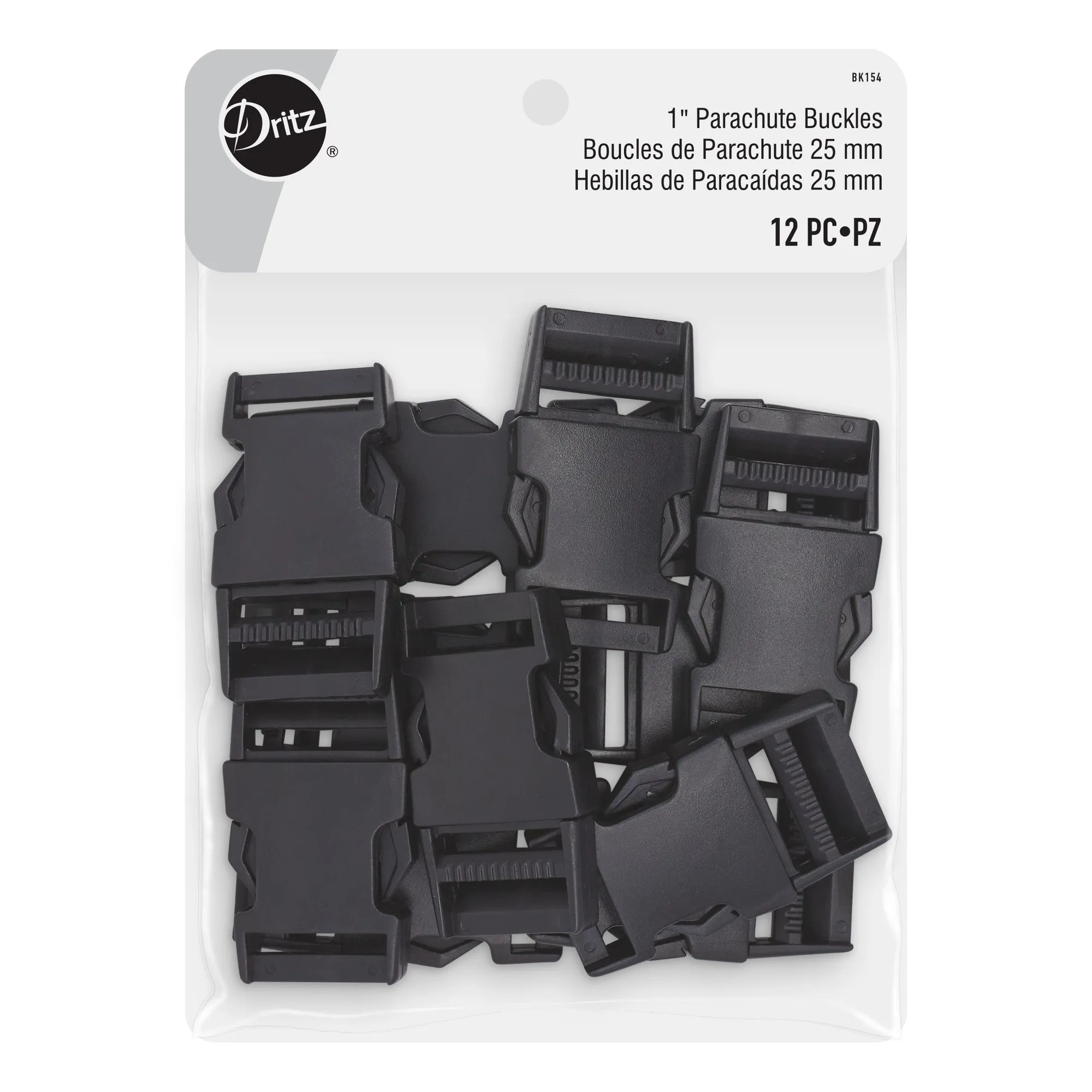 1" Parachute Buckles, Black, 12 pc