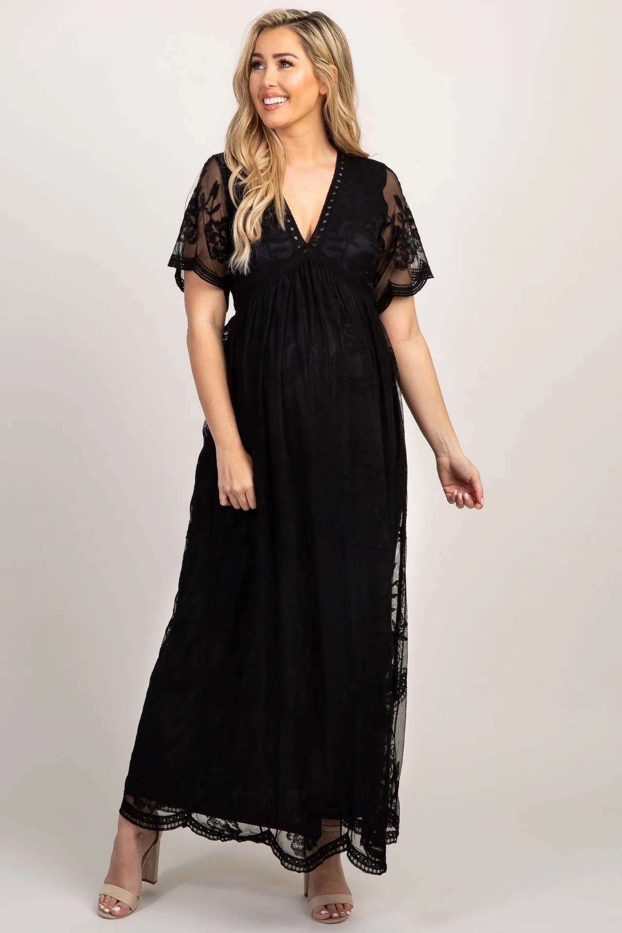 PinkBlush Black Lace Mesh Overlay Maternity Maxi Dress Review: Elegant Evening Wear