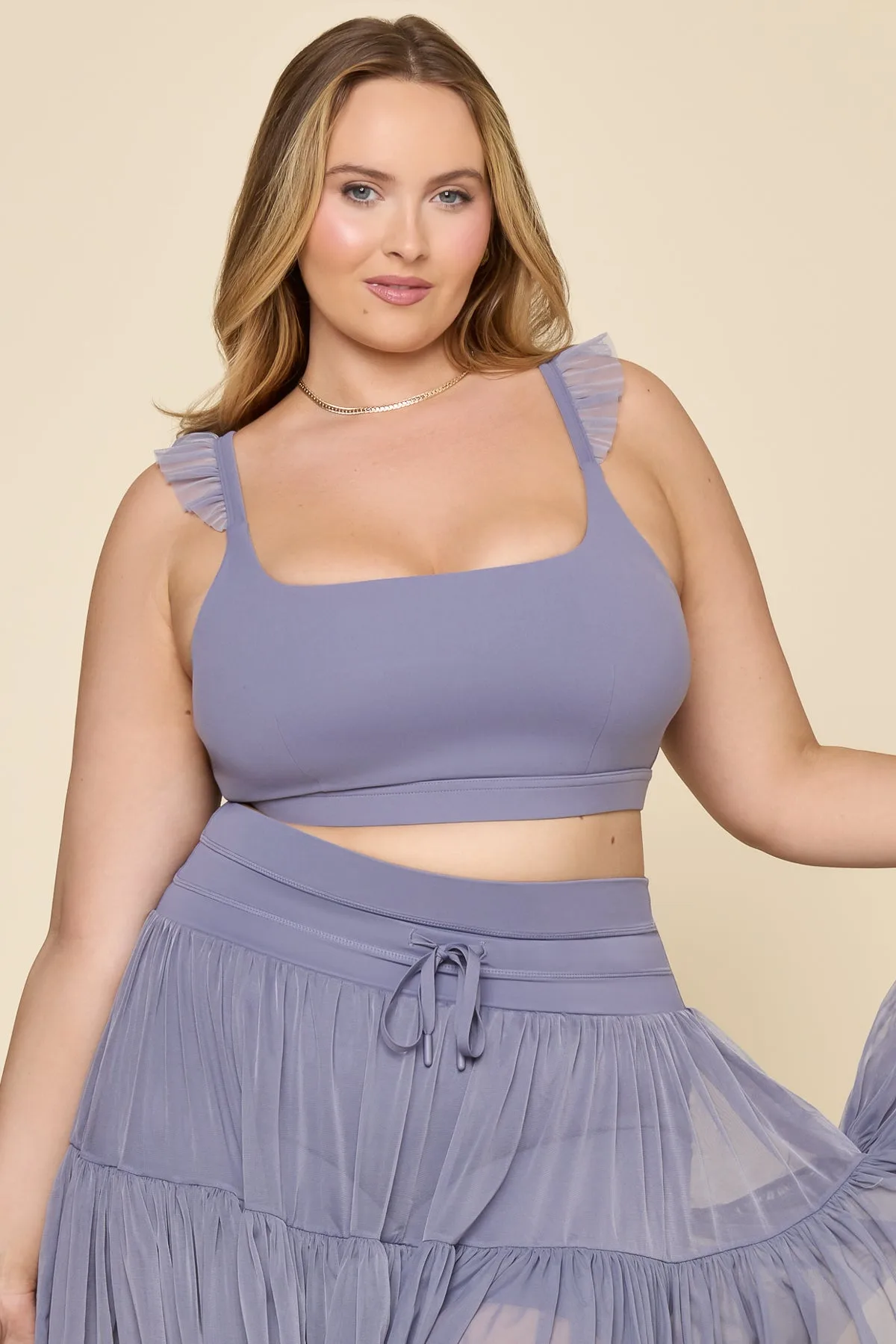 Reggiseno romantico in pizzo con volant - Blu nebbia