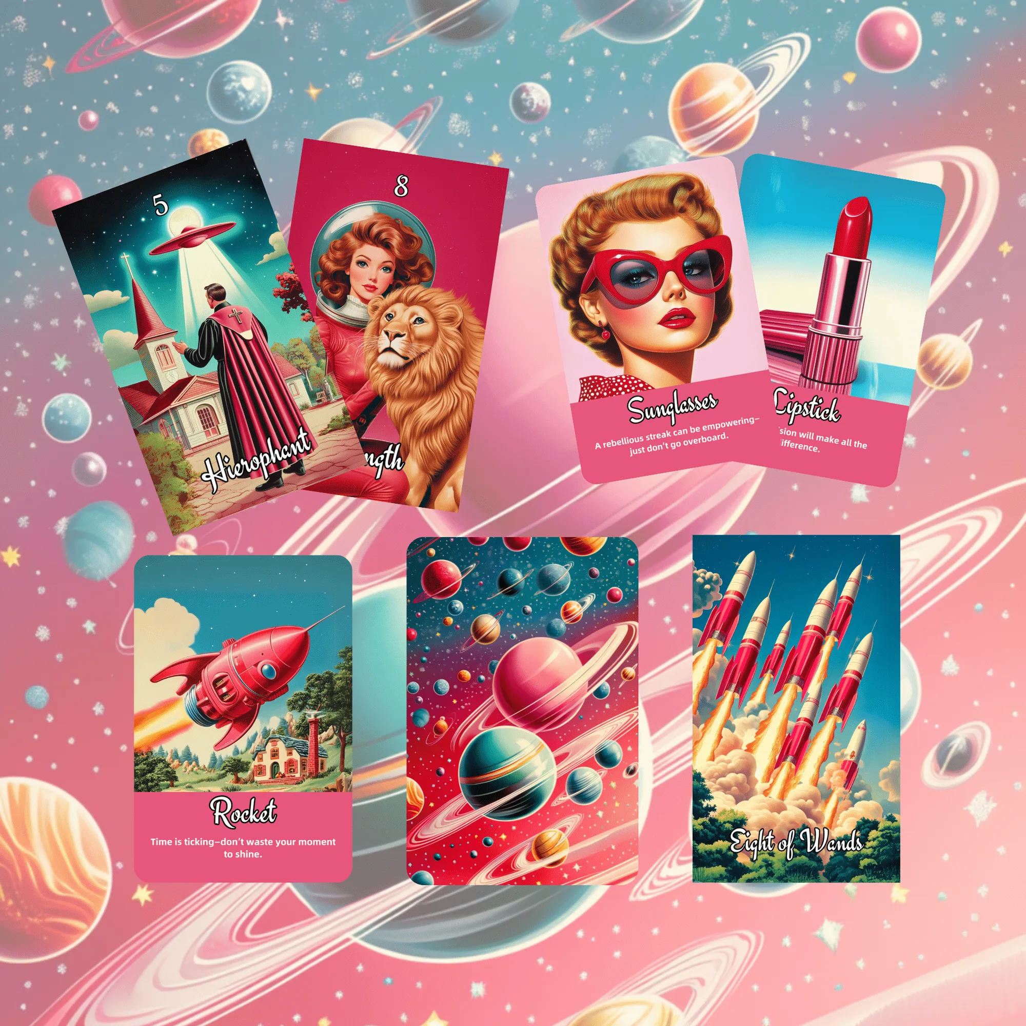 Sarsaparilla Tarot & Oracle Bundle 🧃 A retro-futuristic 2-deck bundle of mystic fizz, pink vibes, and cosmic curiosity