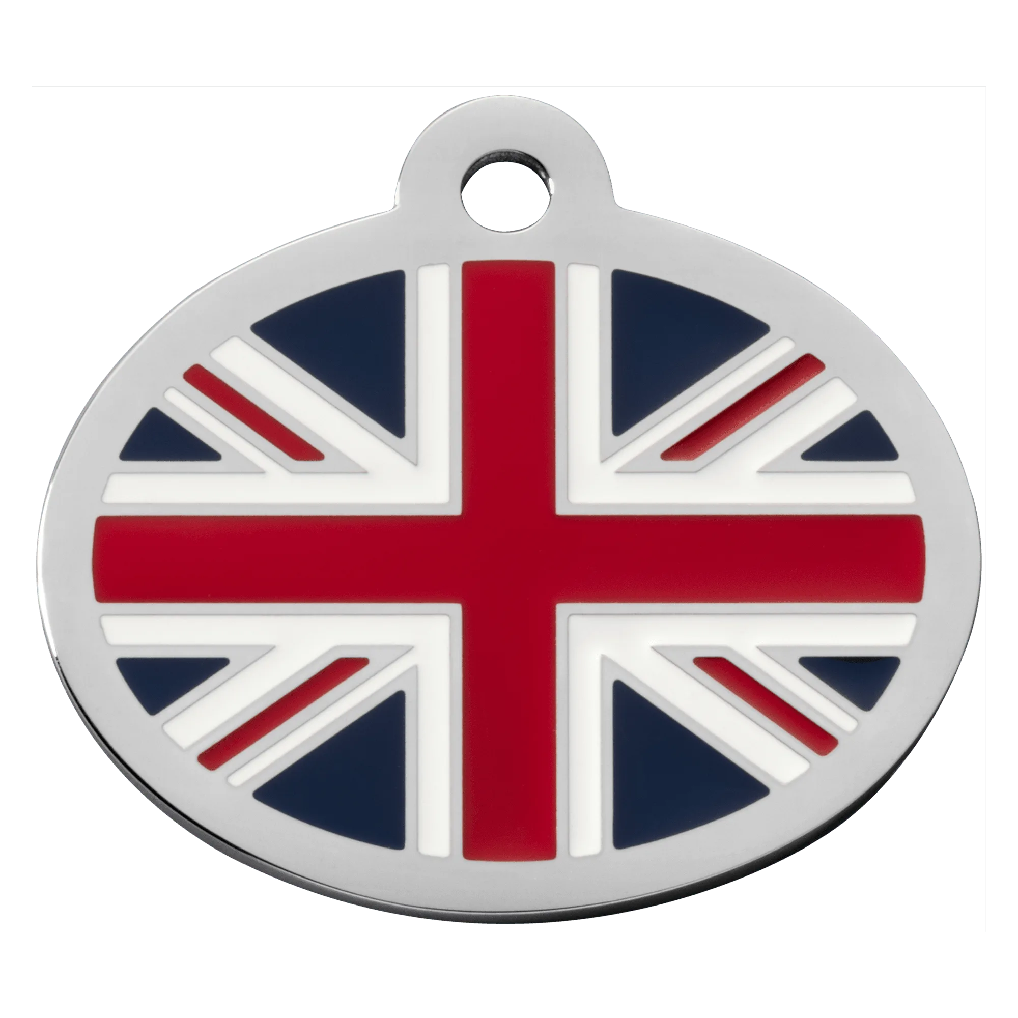 Chapa ovalada Union Jack: identificación patriótica para perros