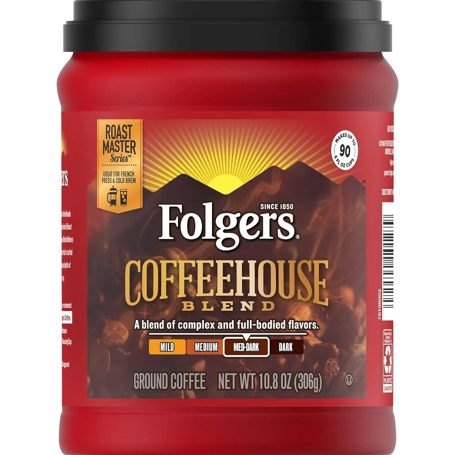 Folgers Coffeehouse Blend Medium Dark Roast Ground Coffee, 10.8 Ounces