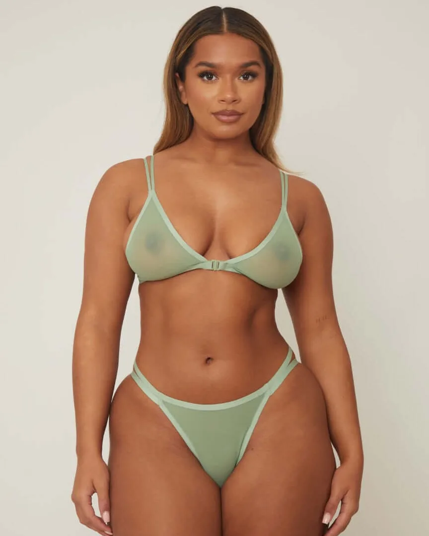 Indie Bralette & Brief Set : Basil Green