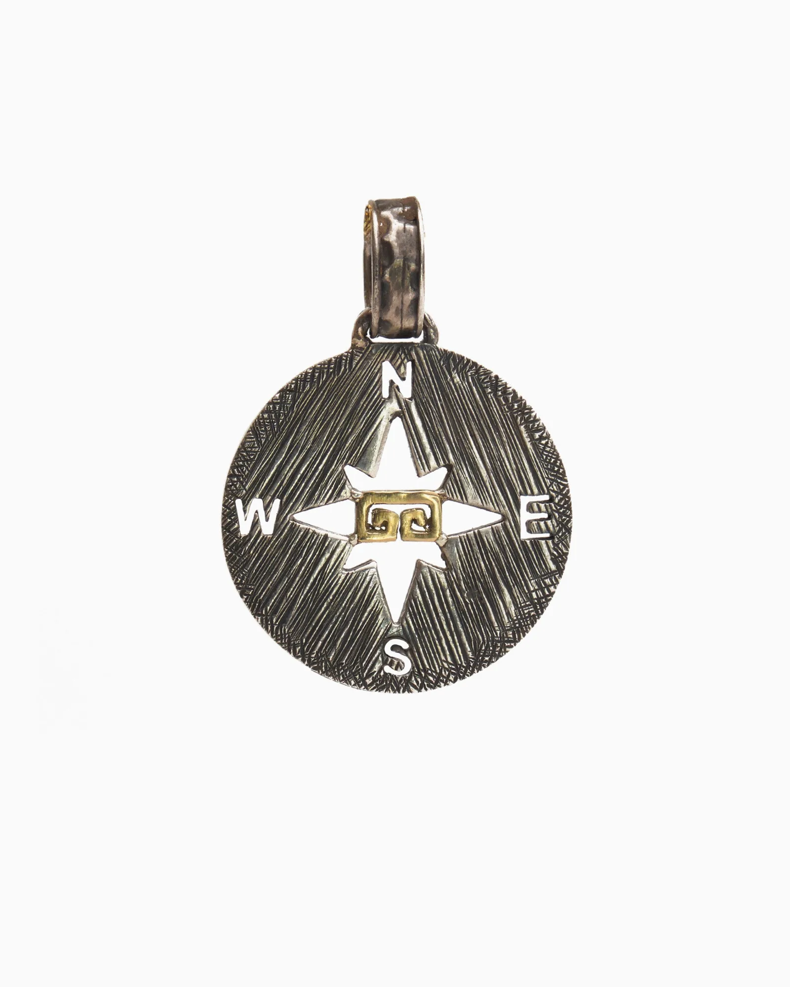 Petroglyph kompas hanger met mariene textuur