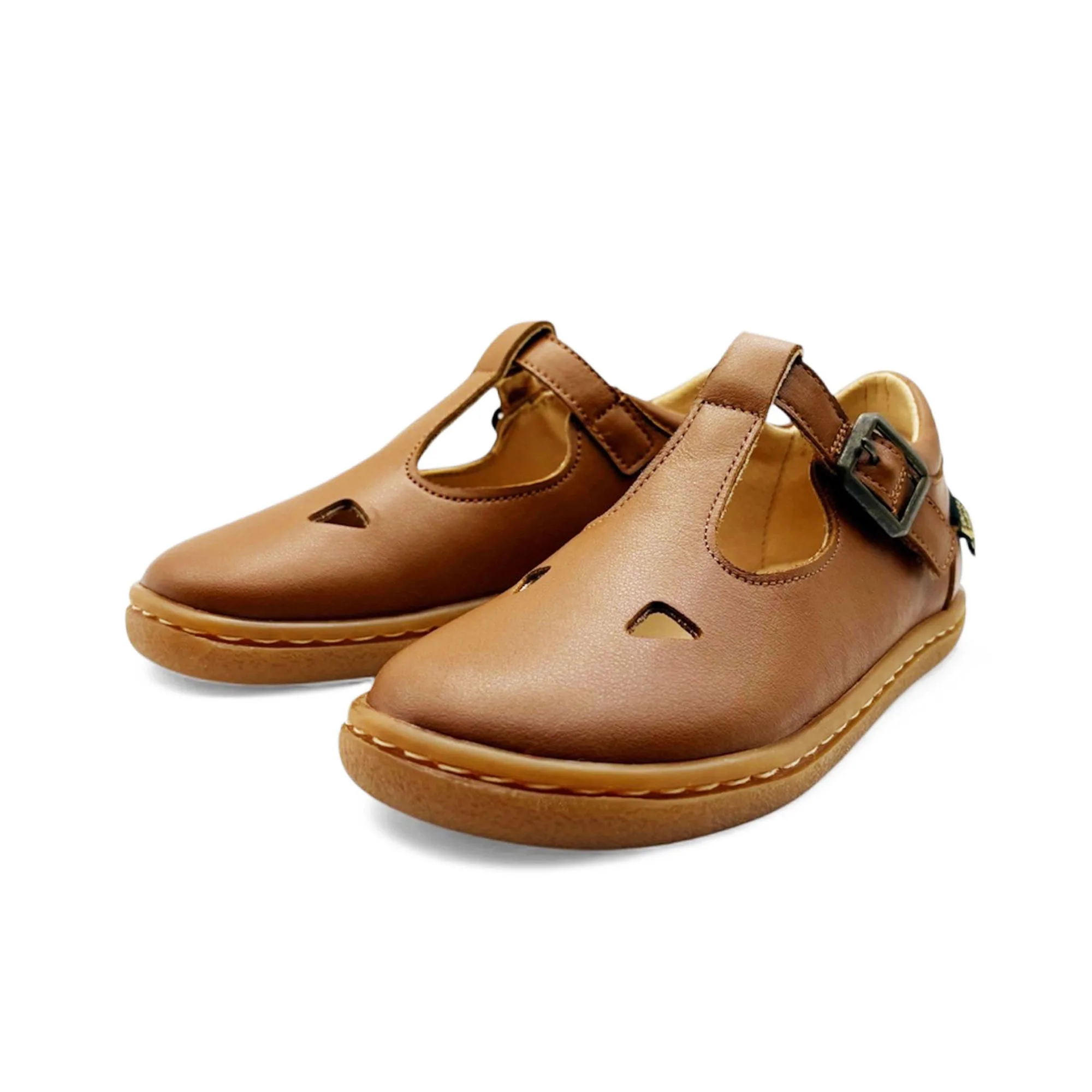 Darcey T-Bar Kids Barefoot Shoe - Chestnut Brown Leather
