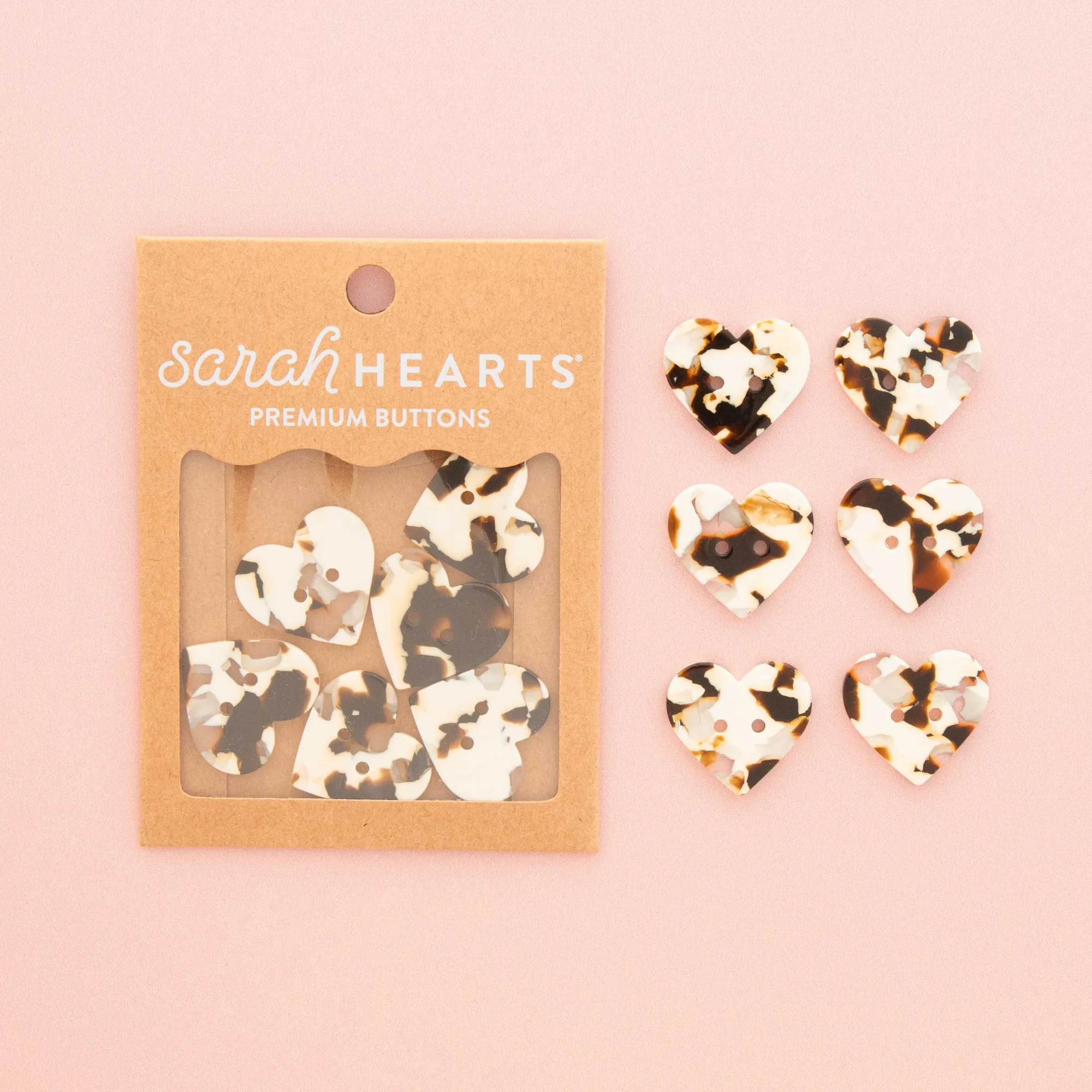 Large Black + Cream Tortoise Heart Buttons