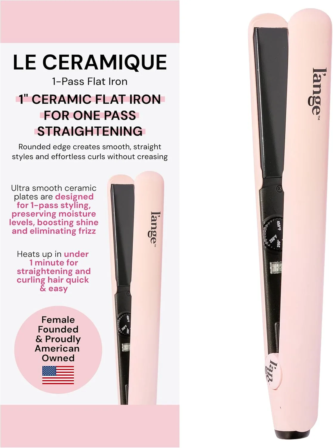 L'ANGE HAIR Le Ceramique 1-Pass Rovná žehlička na vlasy (růžová)