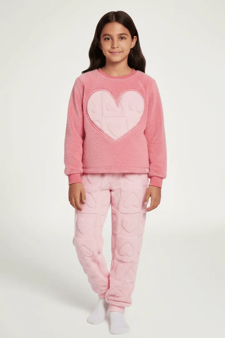 Pijama polar juvenil 10-16 años relieve corazones | MUYDEMI
