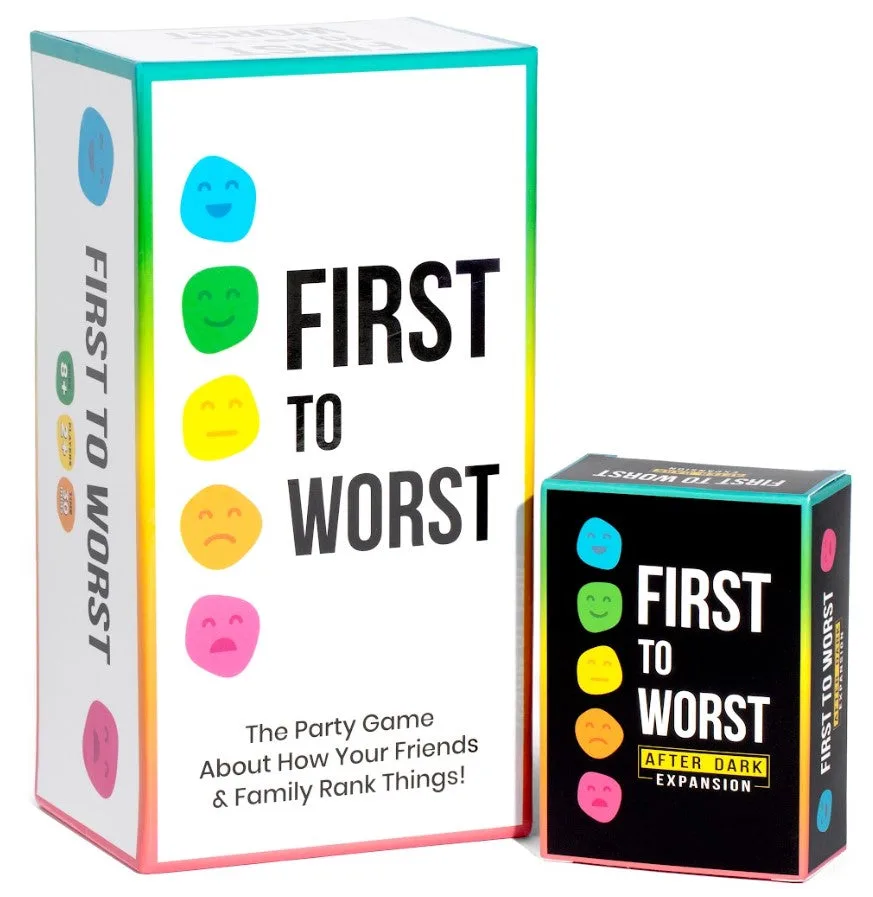 FIRST TO WORST Party Game + After Dark Expansion Set - The Card Game About How Your Friends & Family Rank Things