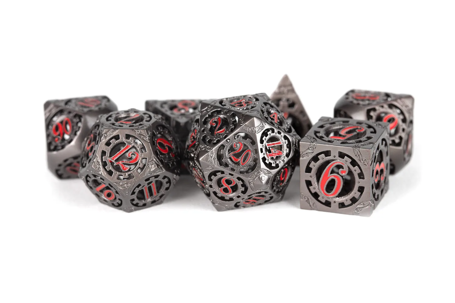 Hollow Metal Gear Dice: Sterling Gray with Red Numbers