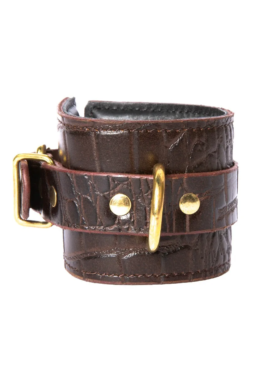 Brown Embossed Leather Ankle Cuffs