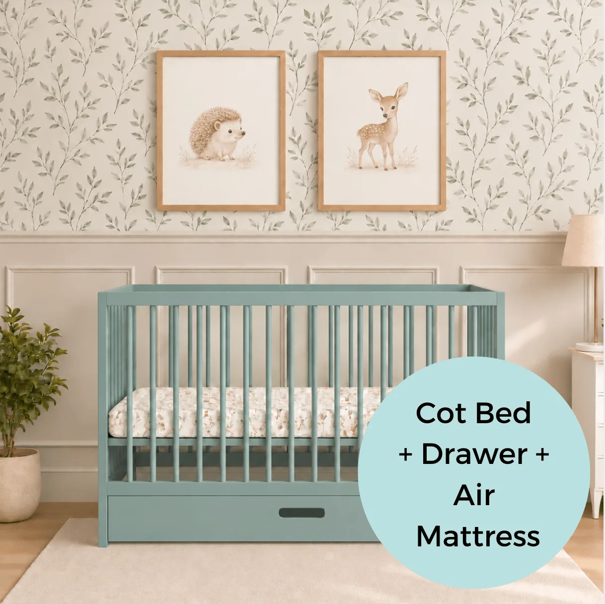Mini lit bébé avec tiroir et matelas aérien respirant de luxe - Vert ardoise (120x60)