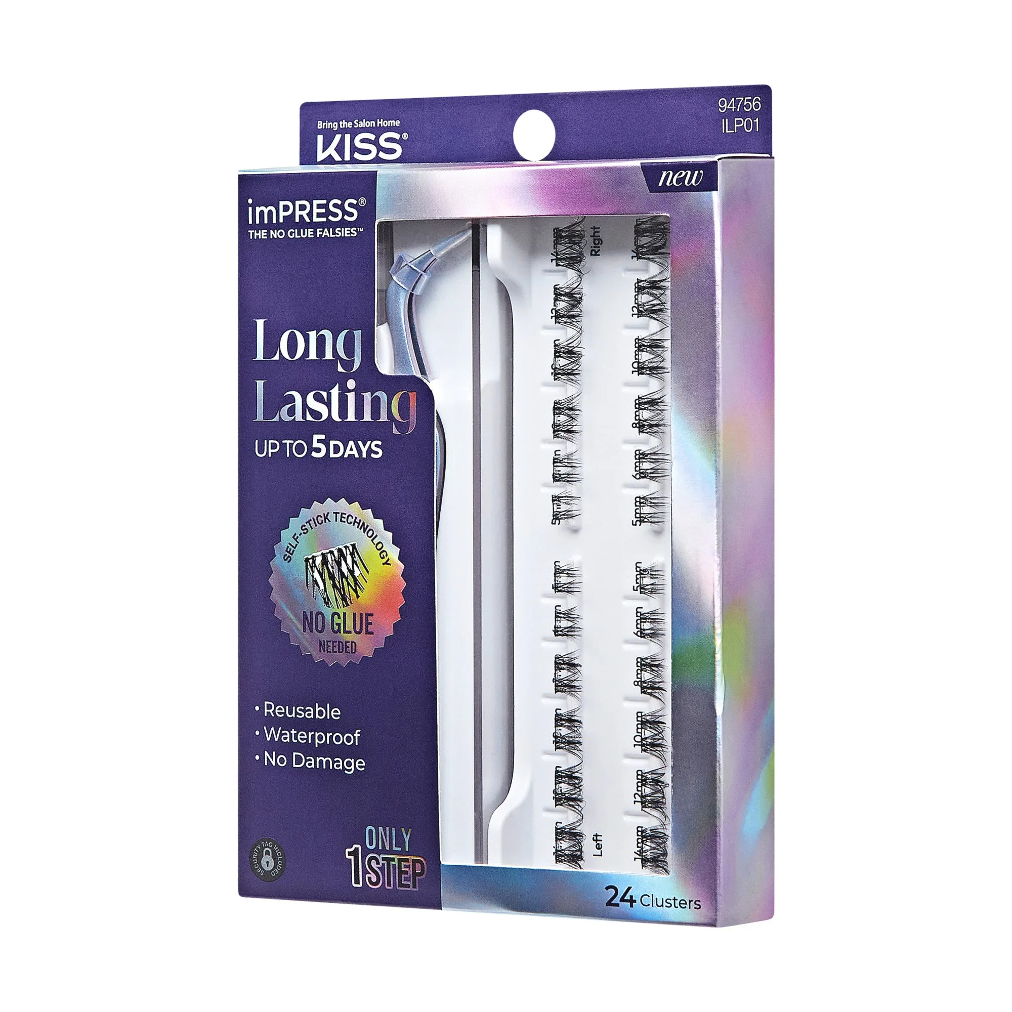 Impress Falsies Long Lasting Pre-Glued False Eyelashes Starter Kit - Demi Wispy | 24 Lash Clusters, With Applicator, Up To 5 Day Wear, 5mm-14mm