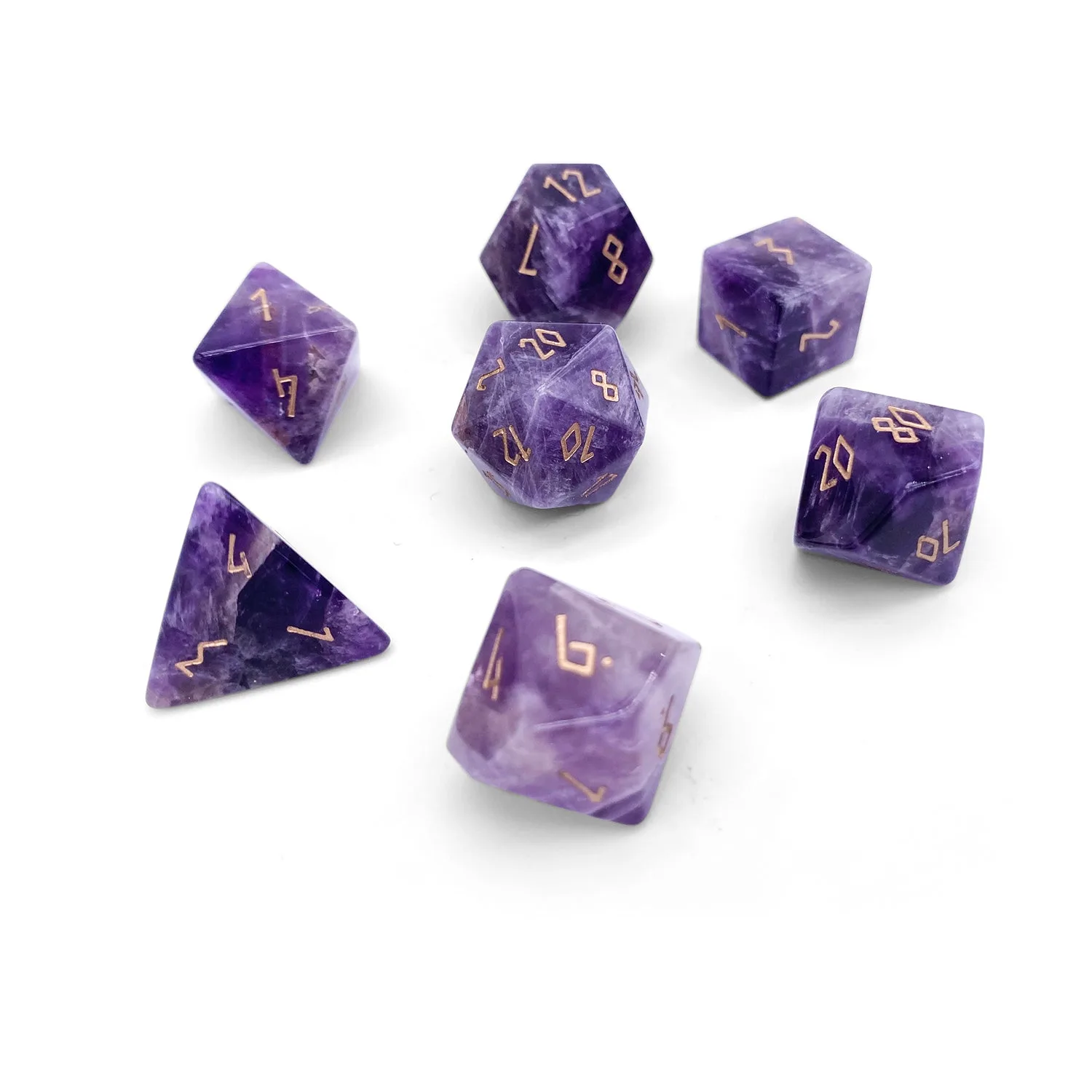 Amatista - Set de 7 dados de piedras preciosas para RPG