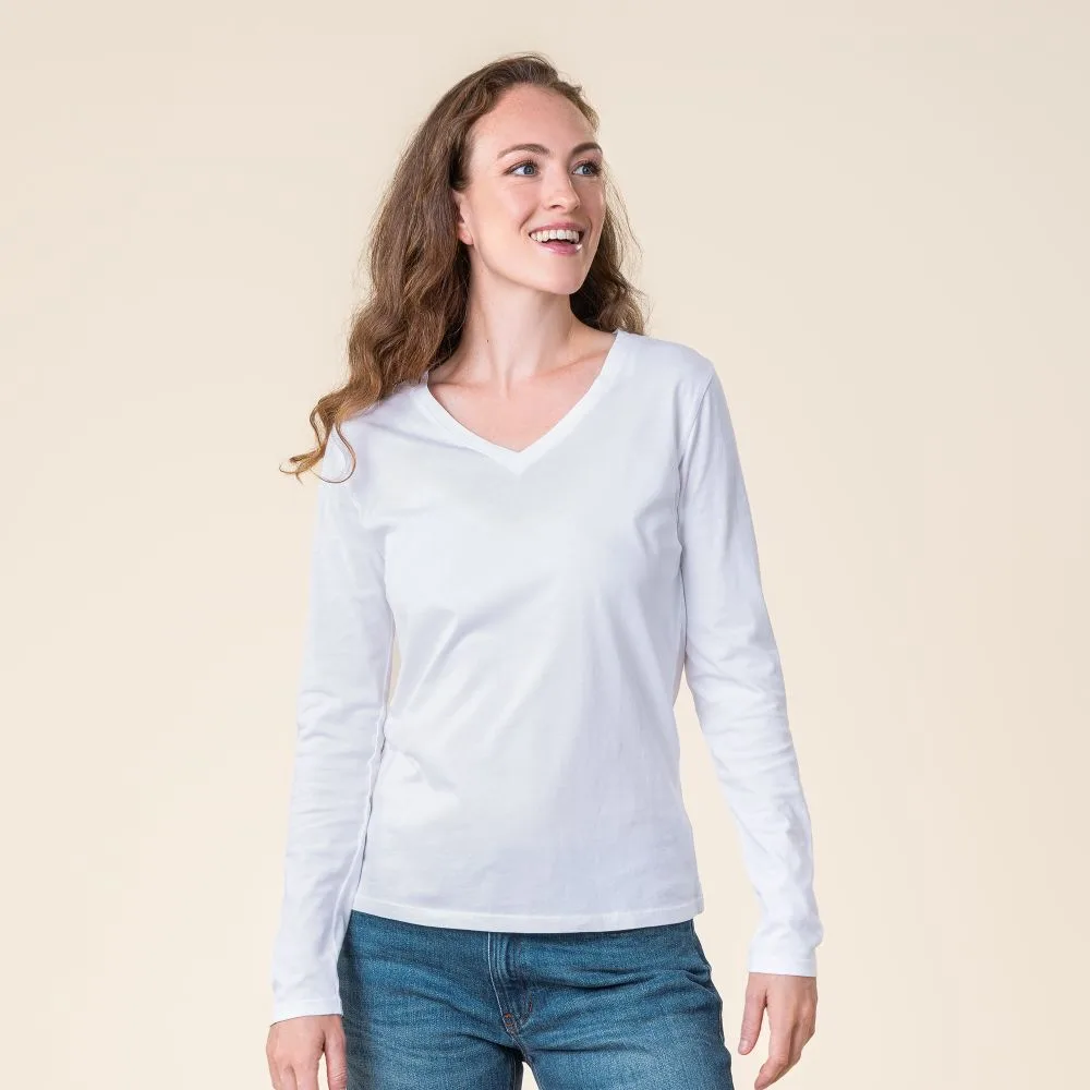 V-Neck Long Sleeve Top - 100% Organic Cotton