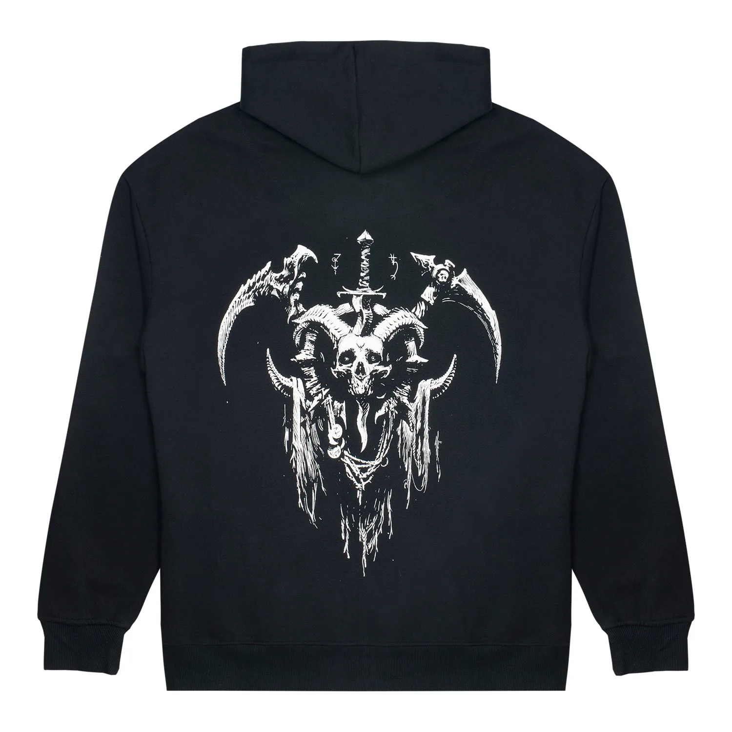 Sudadera con capucha Diablo IV negra con cremallera y sigilo de Nigromante