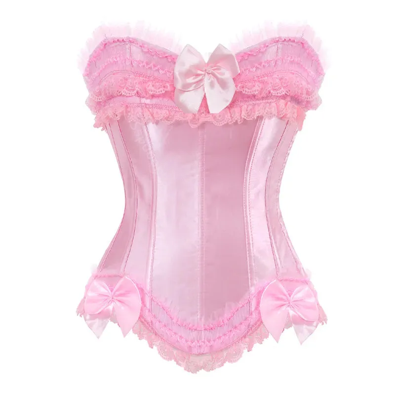 Satin Lace-Trim Adjustable Plus-Size Corset