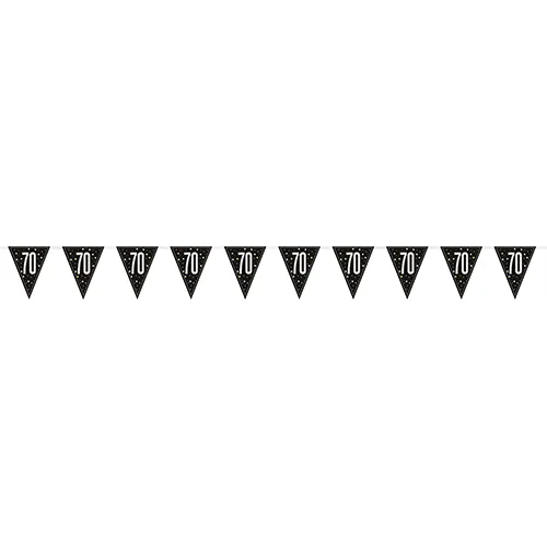 Black Glitz 70th Birthday Holographic Foil Pennant Bunting 274cm
