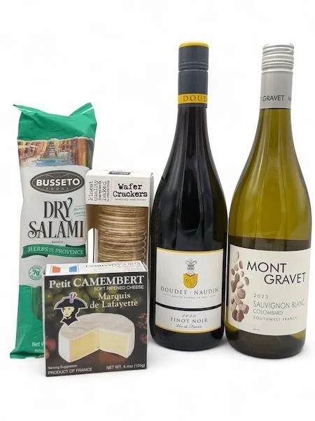 FRENCH PICNIC GIFT WITH 2 BOTTLES & FOOD