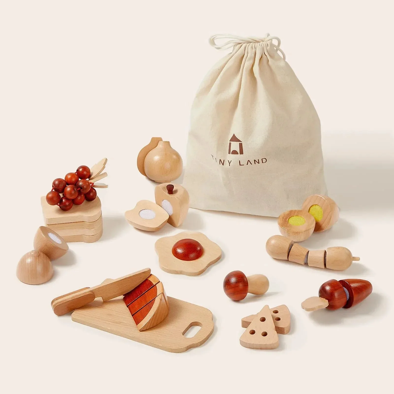 Tiny Land® Play Kitchen Accessories – Play Food for Play Kitchen: Wooden Cut and Play Food Toys