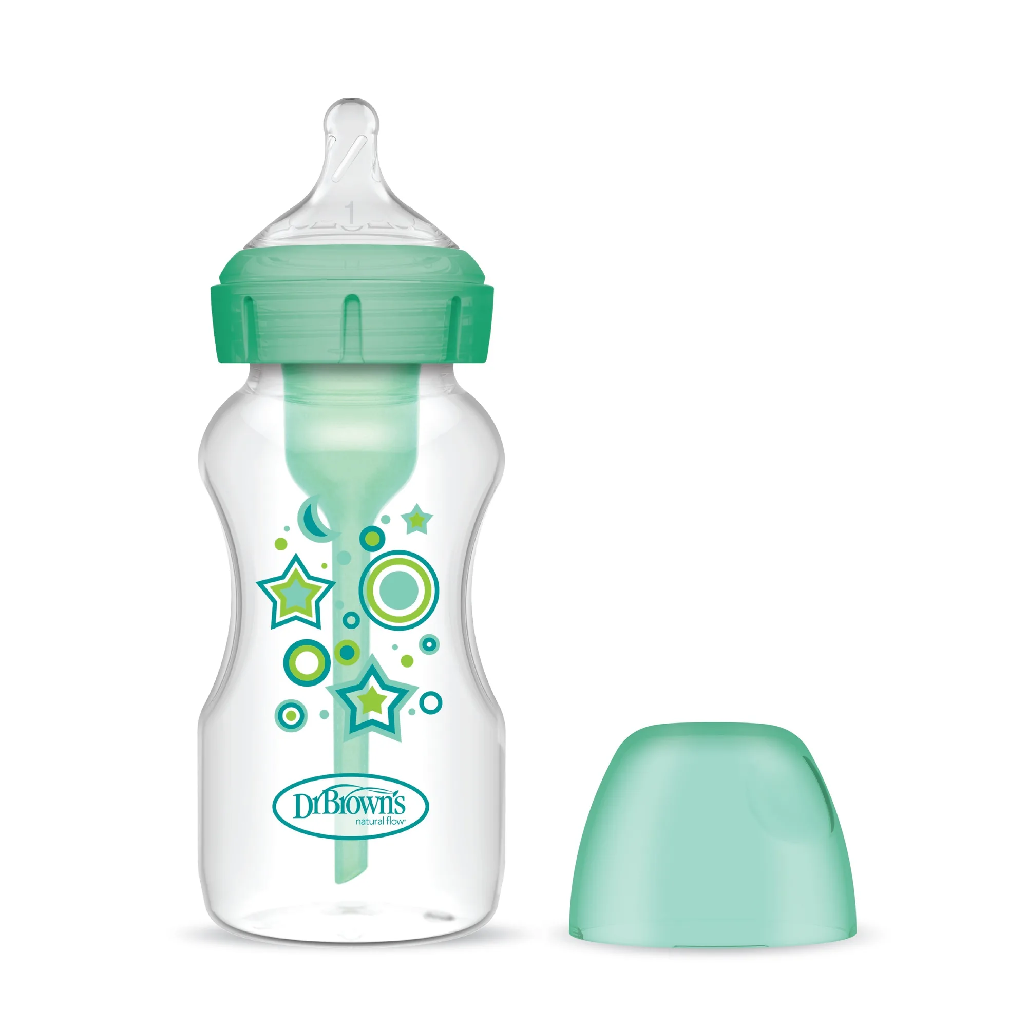 닥터브라운 270mL 안티콜릭 옵션스+ 유아용 젖병, 그린 스타즈, 1팩