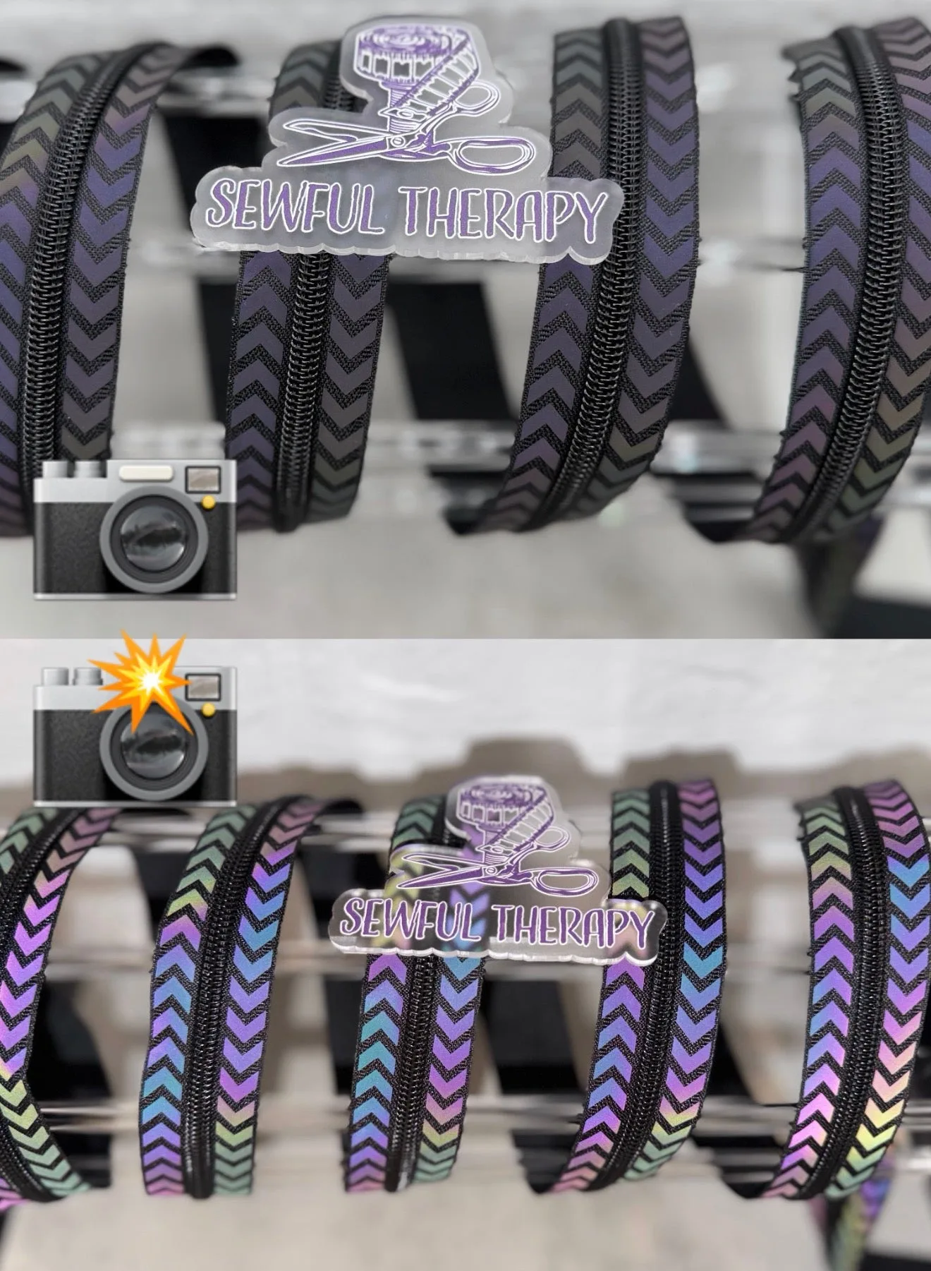Reflective Black Chevron #5 Zipper Tapes - 3 Yards Precut
