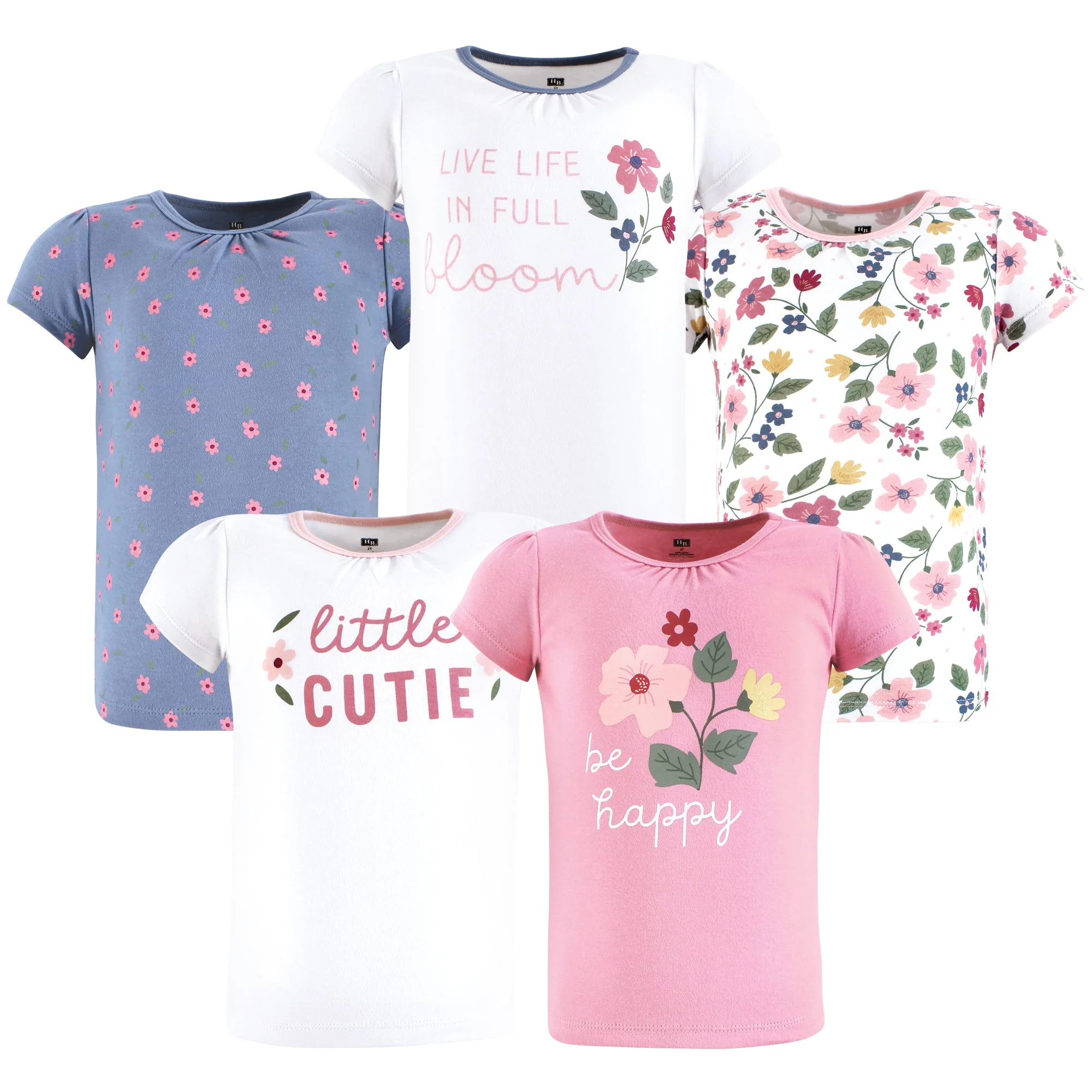 Hudson Baby Short Sleeve T-Shirts 5-Pack, Fun Floral