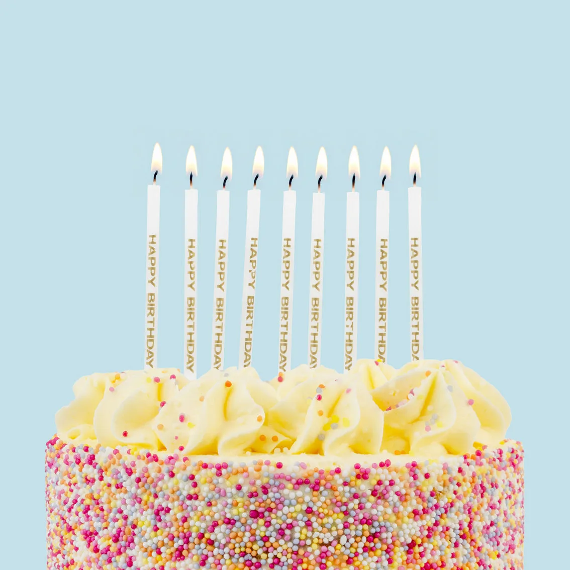 Velas 'Feliz Aniversário' Impressas em Branco e Ouro - Pack de 24